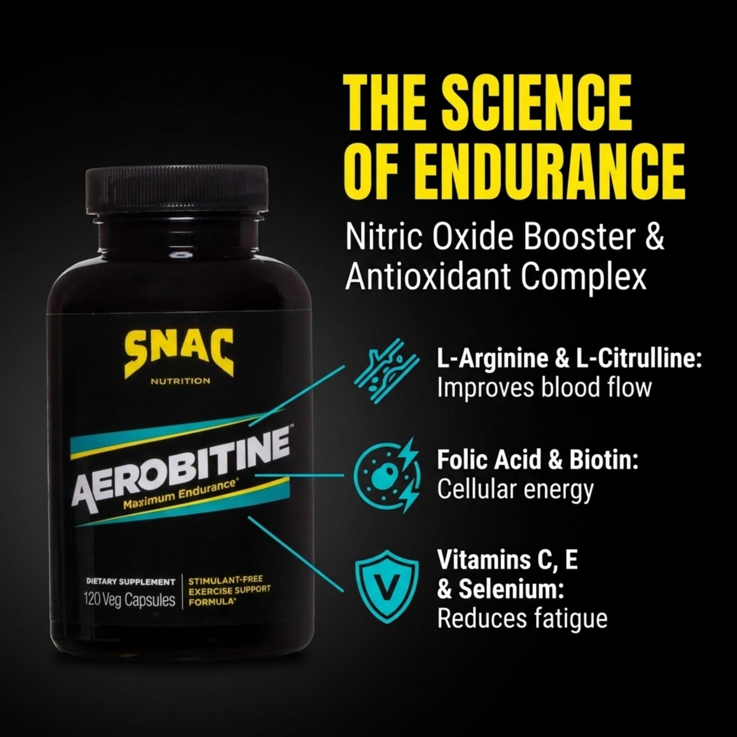 SNAC Aerobitine Stimulant-Free Pre-Workout Veggie Capsules, 120 Count