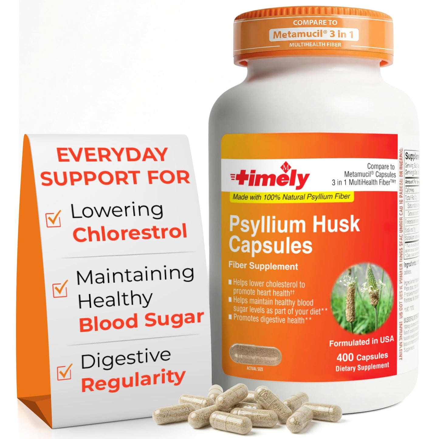TIME-CAP LABS, INC. Psyllium Husk Fiber Capsules 400 Count