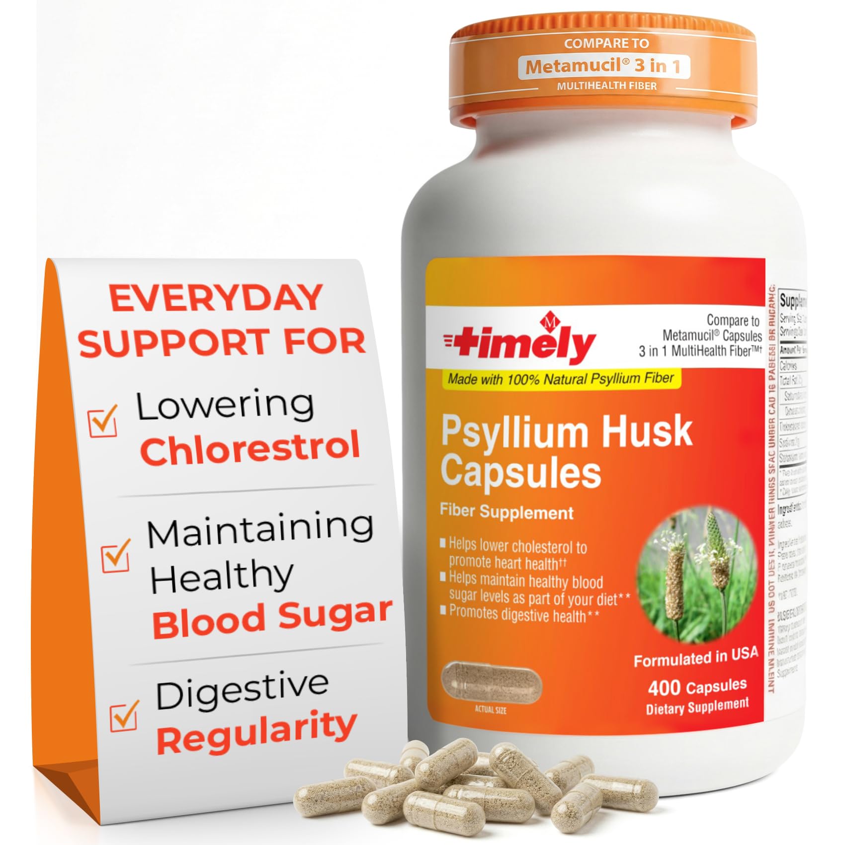 TIME-CAP LABS, INC. Psyllium Husk Fiber Capsules 400 Count