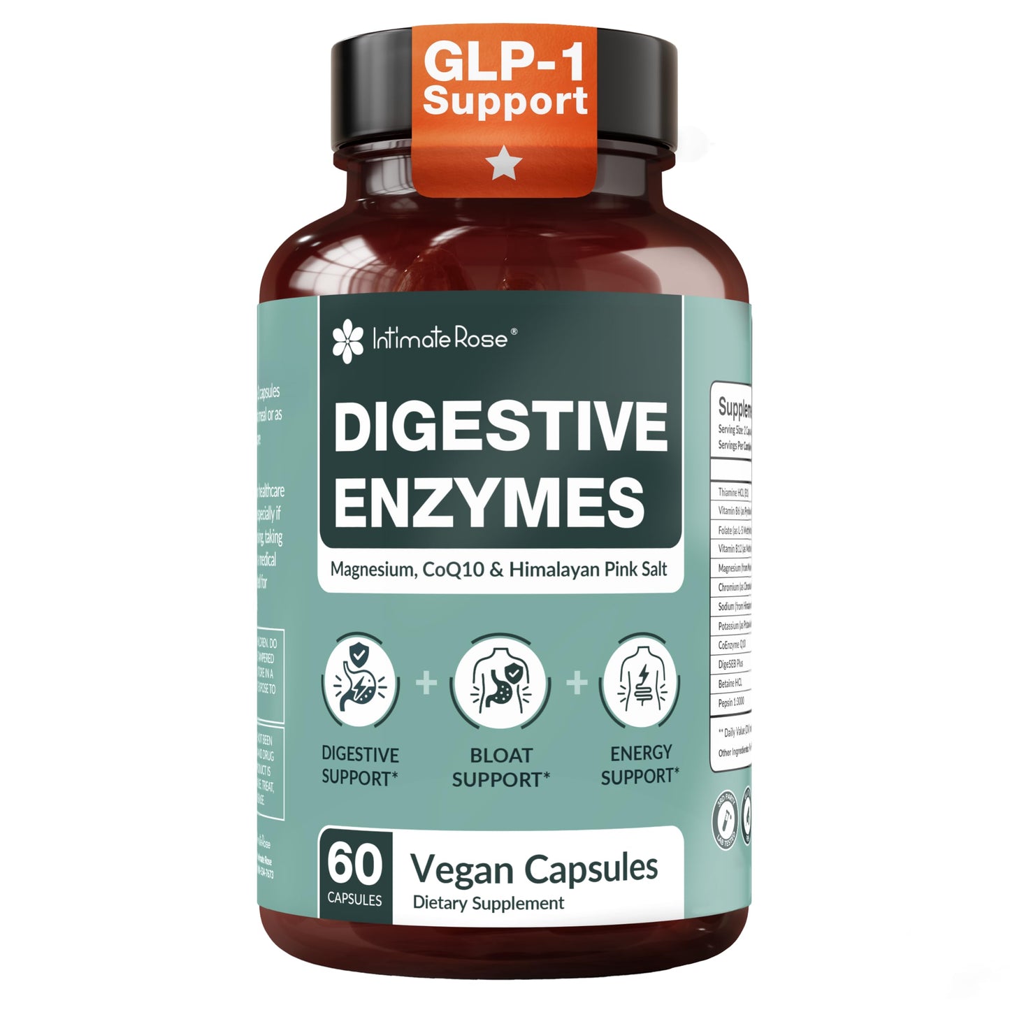 Intimate Rose GLP-1 Journey Support Digestive Enzymes for Women – Bloating Relief, Energy & Appetite Control, Gut Health & Metabolism Support, 60 Capsules