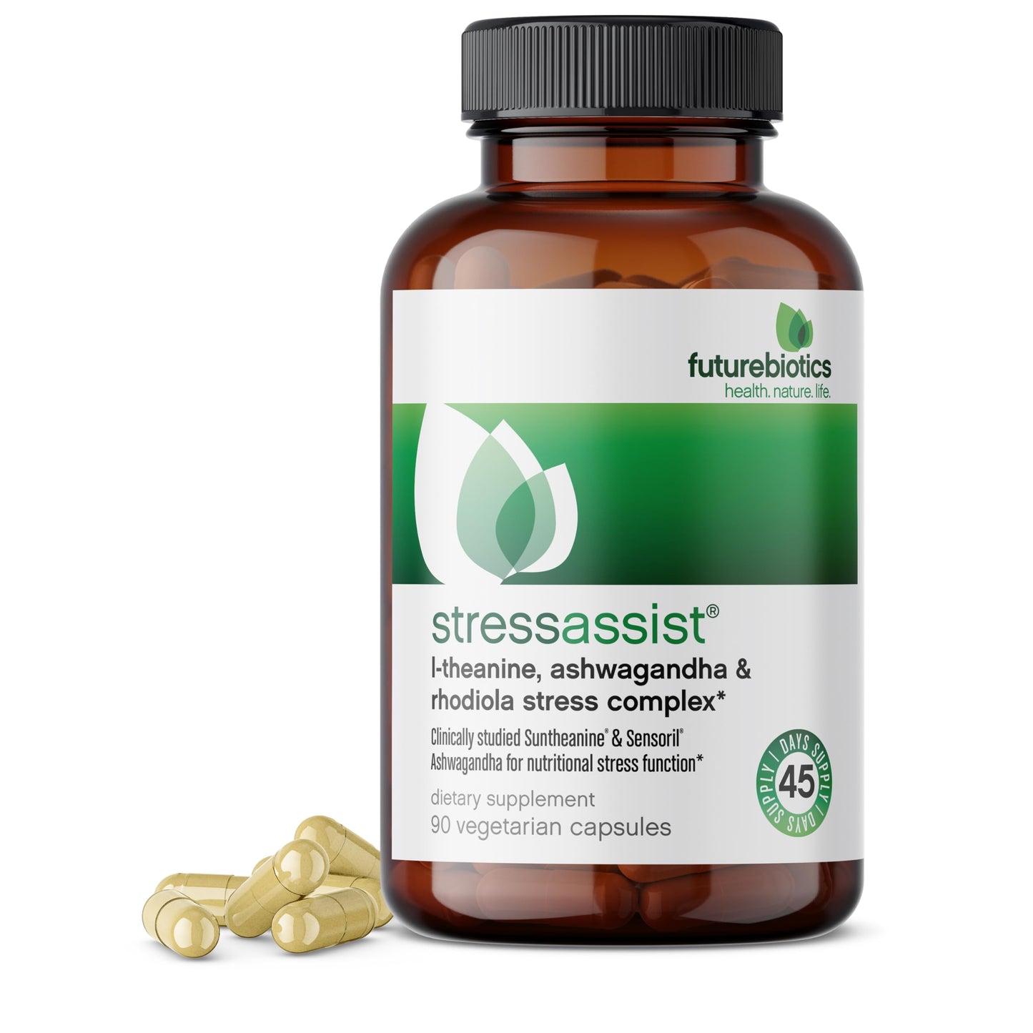 Futurebiotics Stressassist L-theanine Ashwagandha and Rhodiola Rosea Stress Complex Capsule, 90 Count