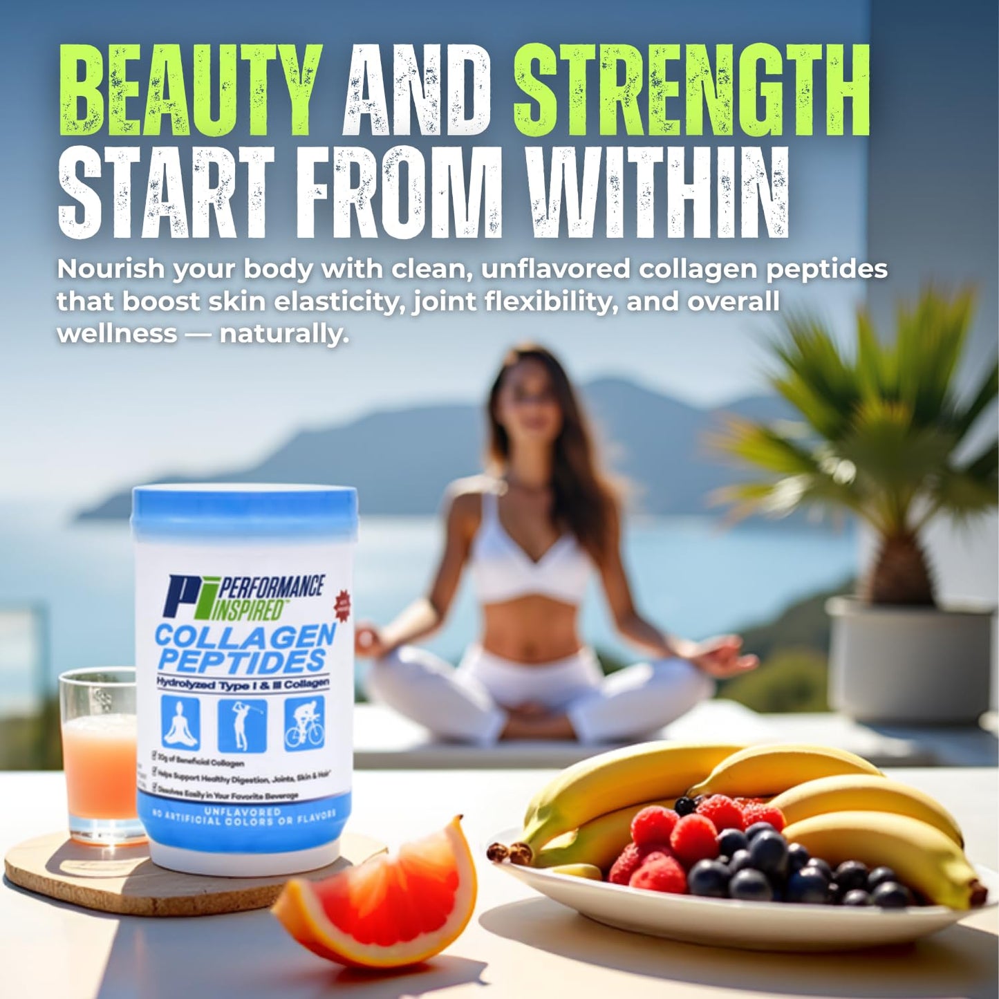PERFORMANCE INSPIRED Collagen Peptides Powder Unflavored 18G Protein, 11.99 Ounce (Pack of 1)