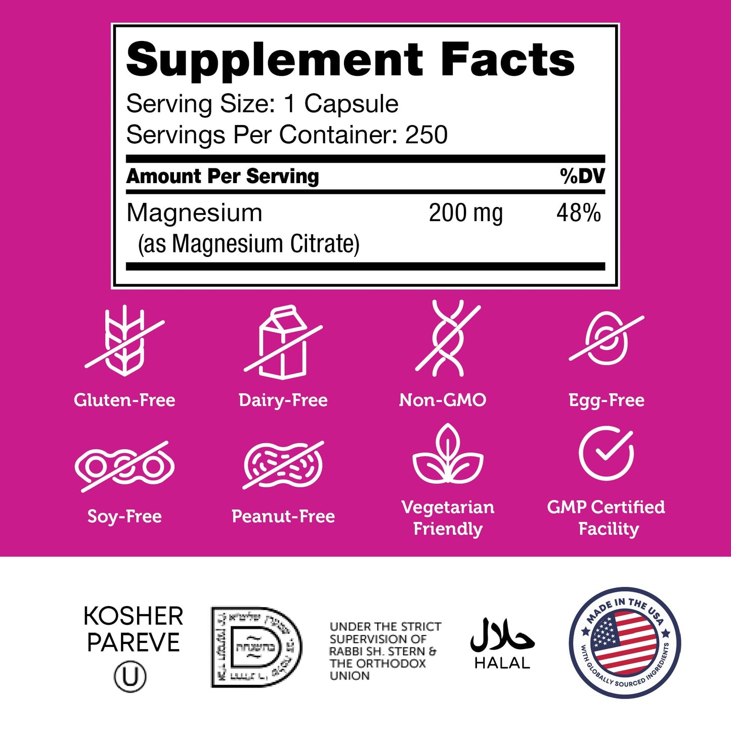 Zahler Magnesium Supplement Capsules 250 Count