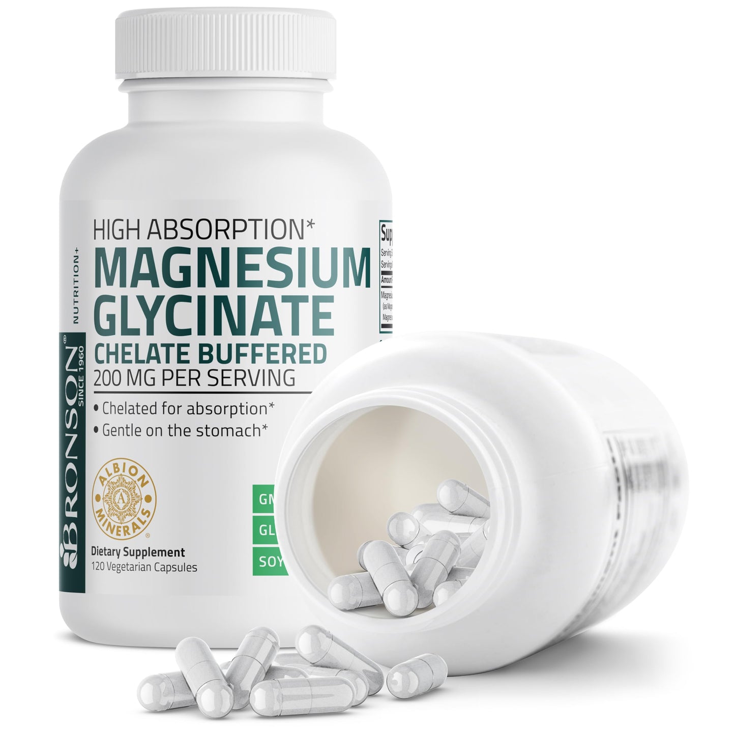 Bronson Magnesium Glycinate 200 mg Chelated High Absorption Capsules, 120 Count
