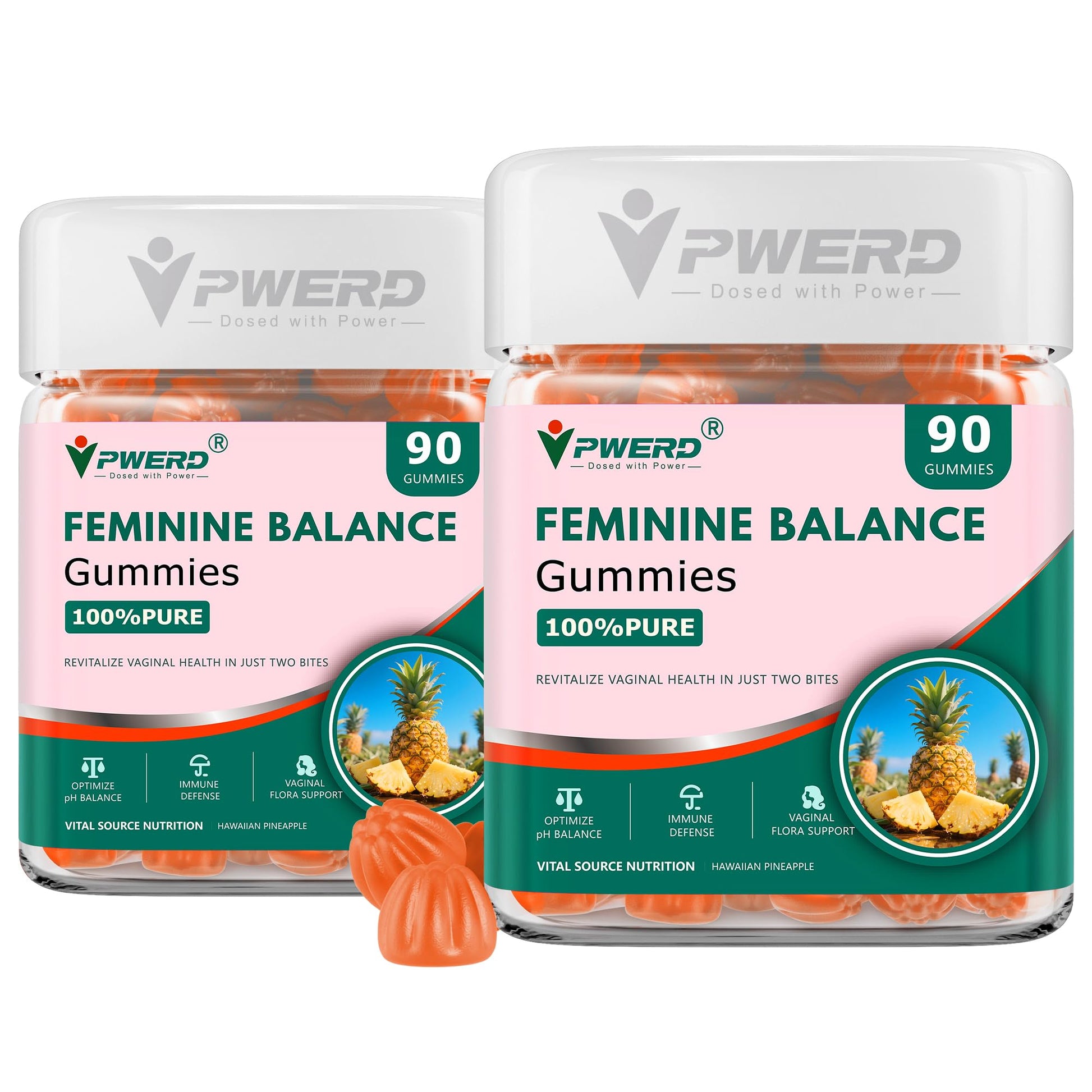 PWERD Feminine Balance Pineapple Vaginal Probiotics Gummies for Women, 180 Gummies