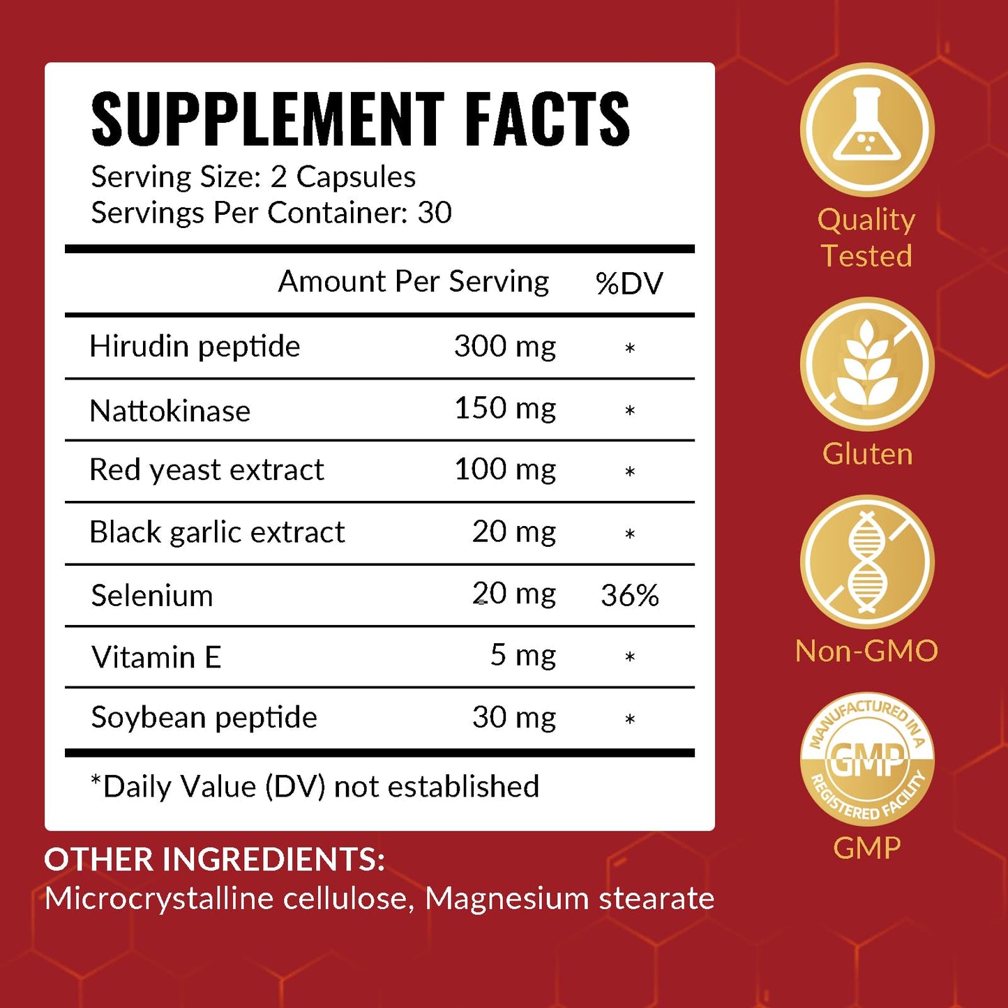 Risabou Hirudin Peptide Nattokinase Supplements with Red Yeast Extract Capsules 120 Count