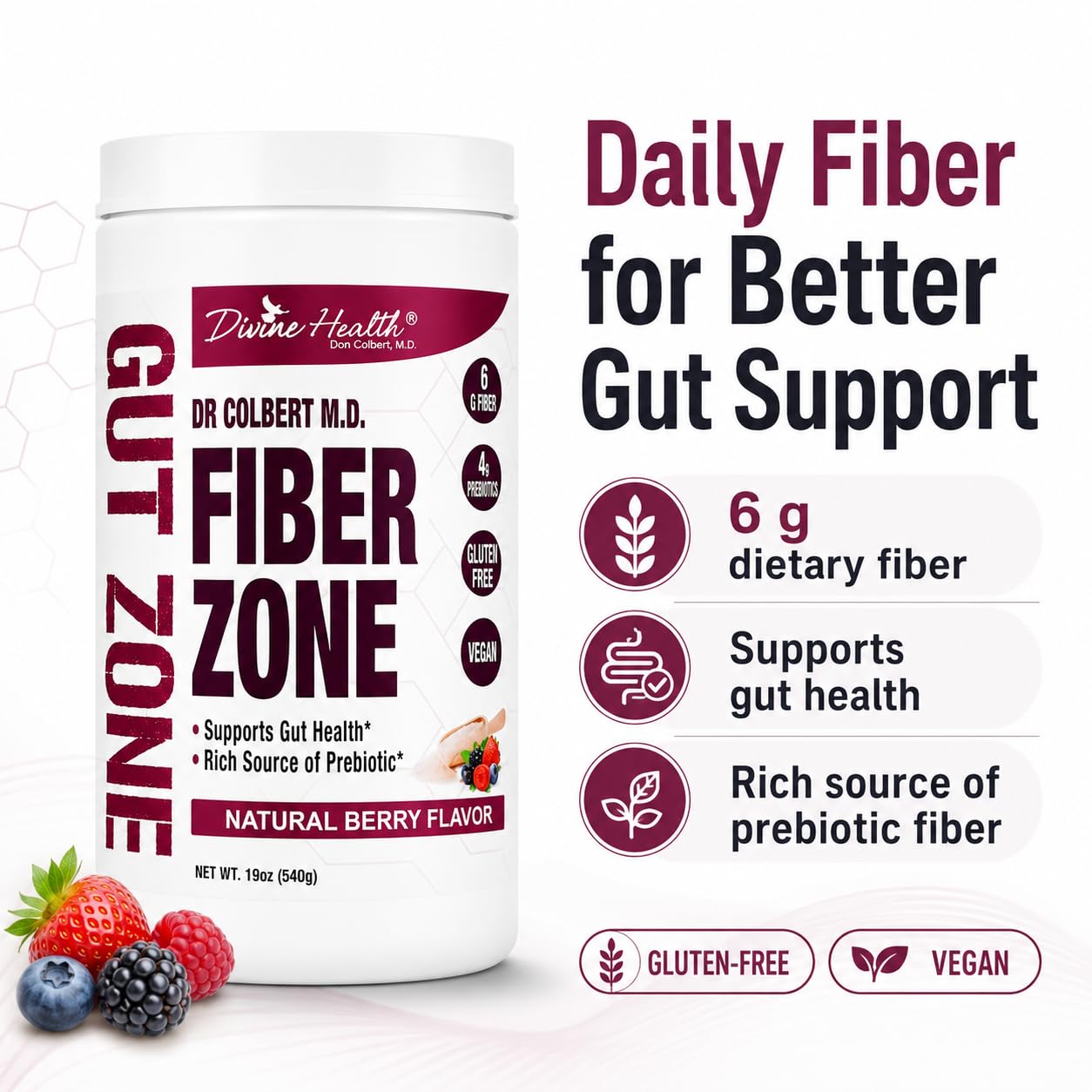 Divine Health Dr. Colbert, MD Fiber Zone Powder, 19 oz