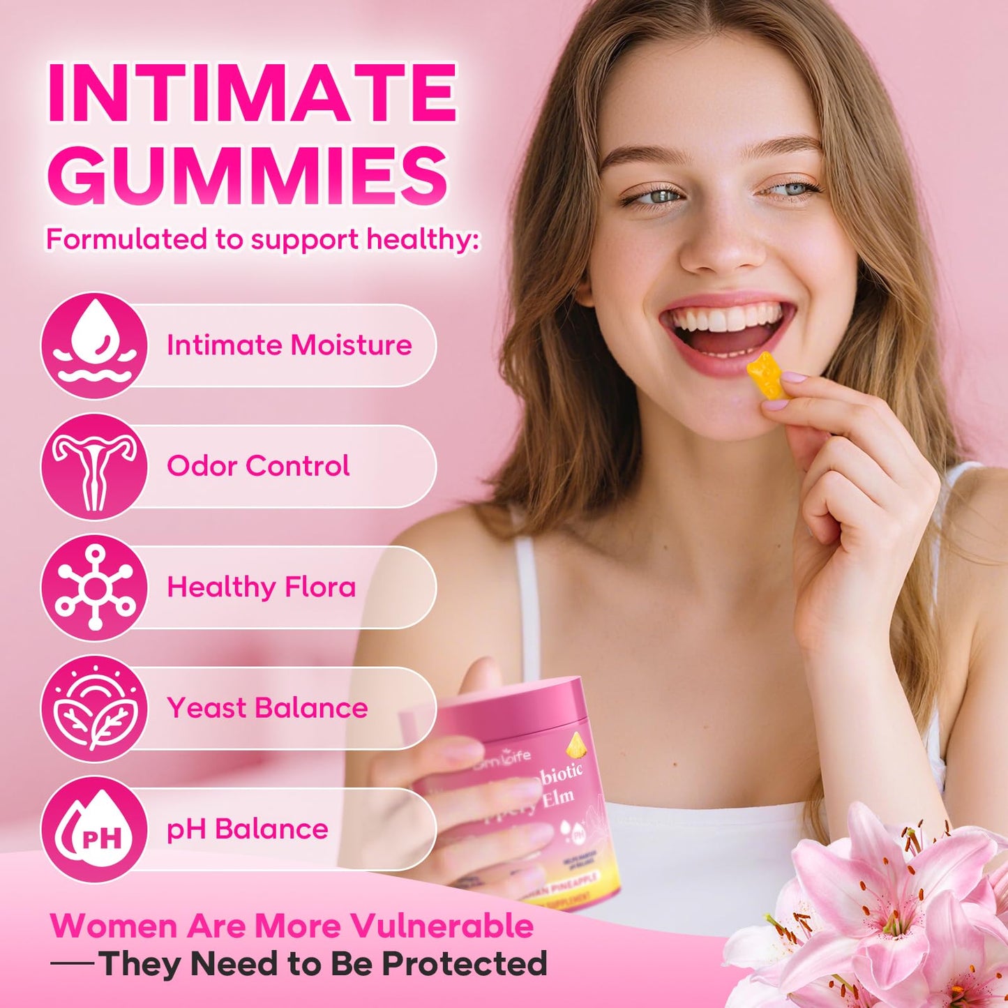 GrnLife Women's Probiotic Slippery Elm Gummies Gummy, 60 Count