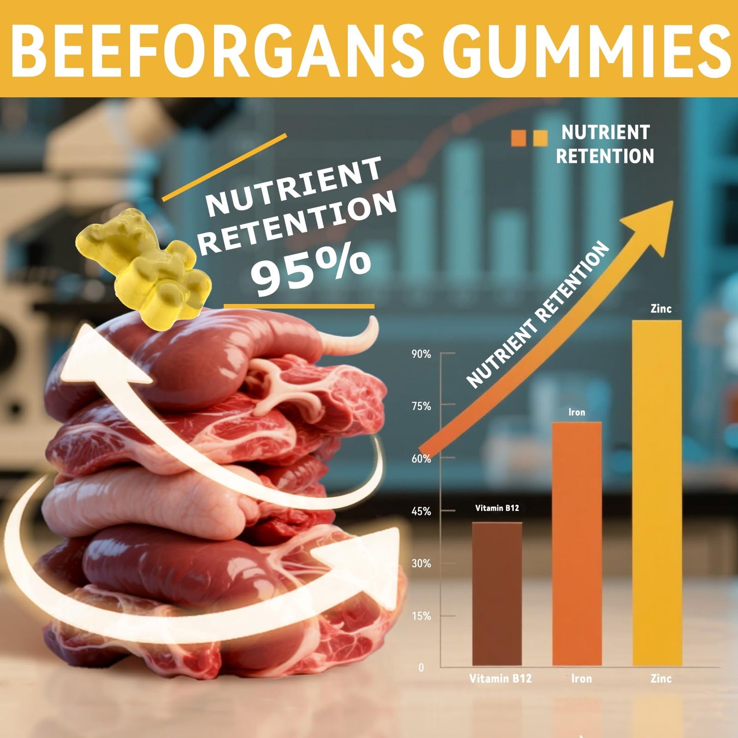 HEALOADING Beef Organ Gummies Supplement for Women, Grass-Fed, Non-GMO, 60 Gummies