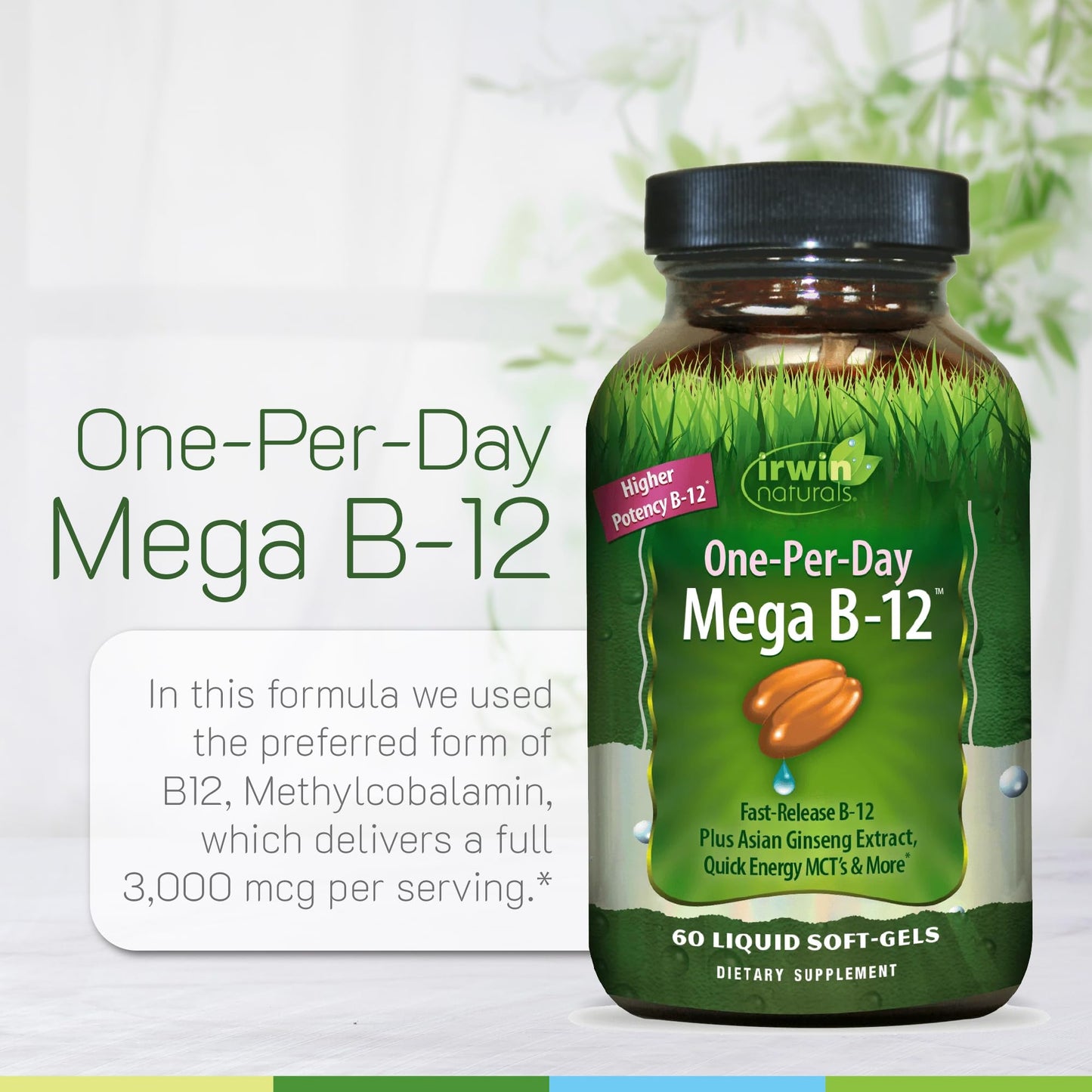 Irwin Naturals One-Per-Day Mega B-12 1500mcg High Potency Methylcobalamin Vitamin Softgels 60 Pack of 2