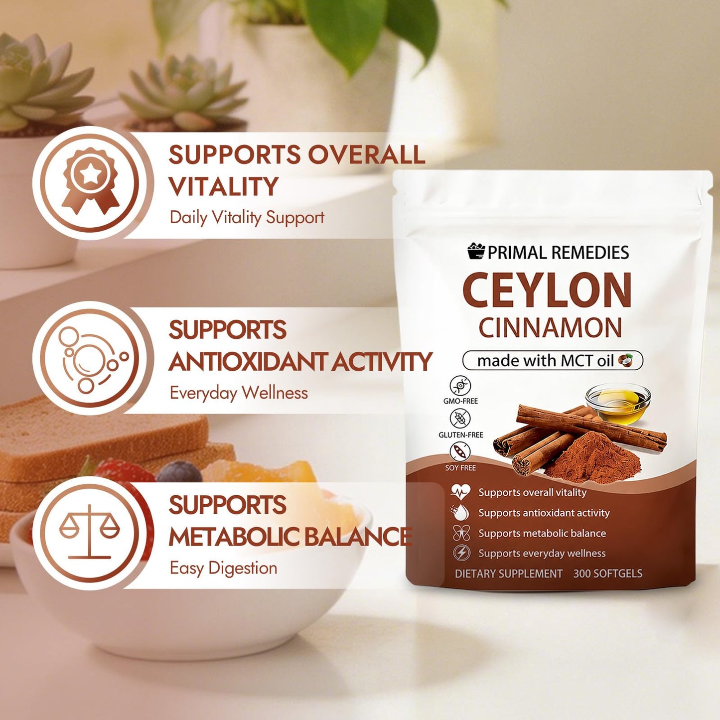 Adjustable Ceylon Cinnamon Made with MCT Oil Softgels, 300 Count