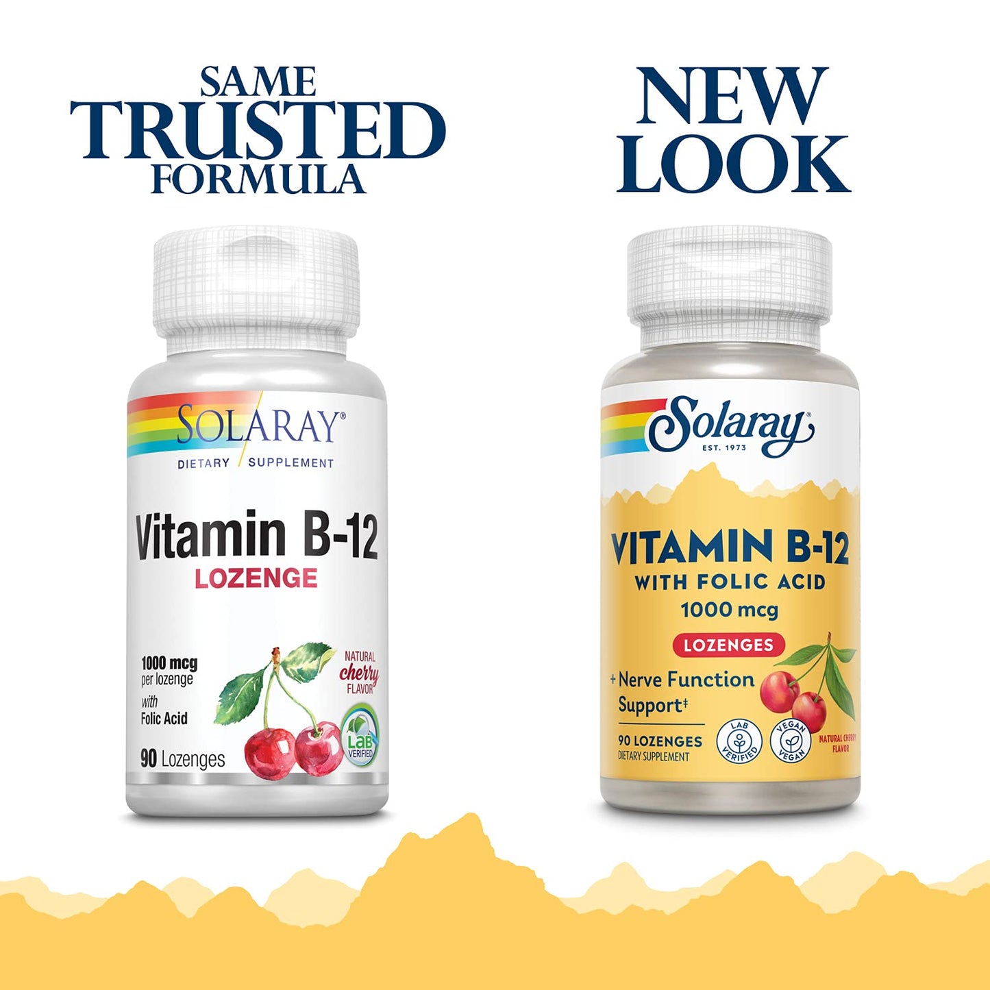 SOLARAY Vitamin B-12 1000mcg Lozenges with Folic Acid | Natural Cherry Flavor | Healthy Energy Support, 90 Lozenges
