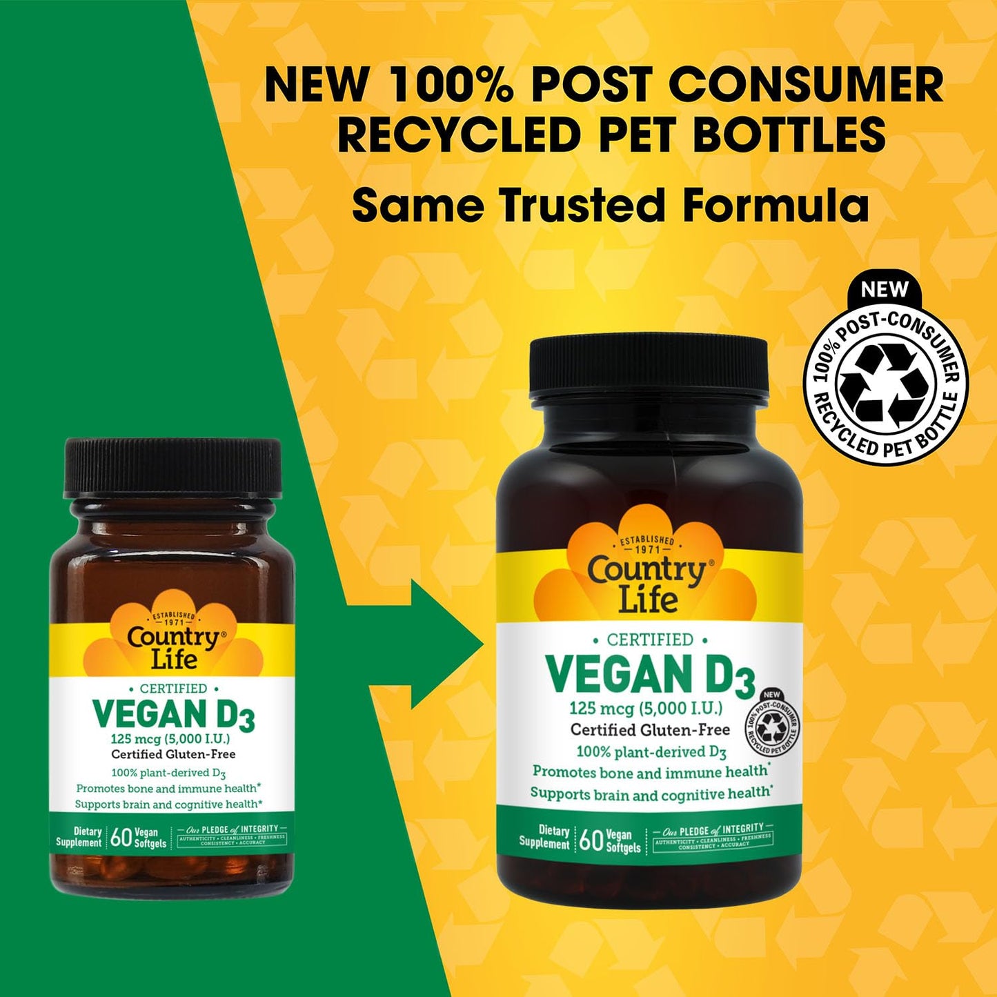 Country Life Vegan D3 5000 IU - Plant-Derived Vitamin D3 from Lichen Softgels, 60 Count
