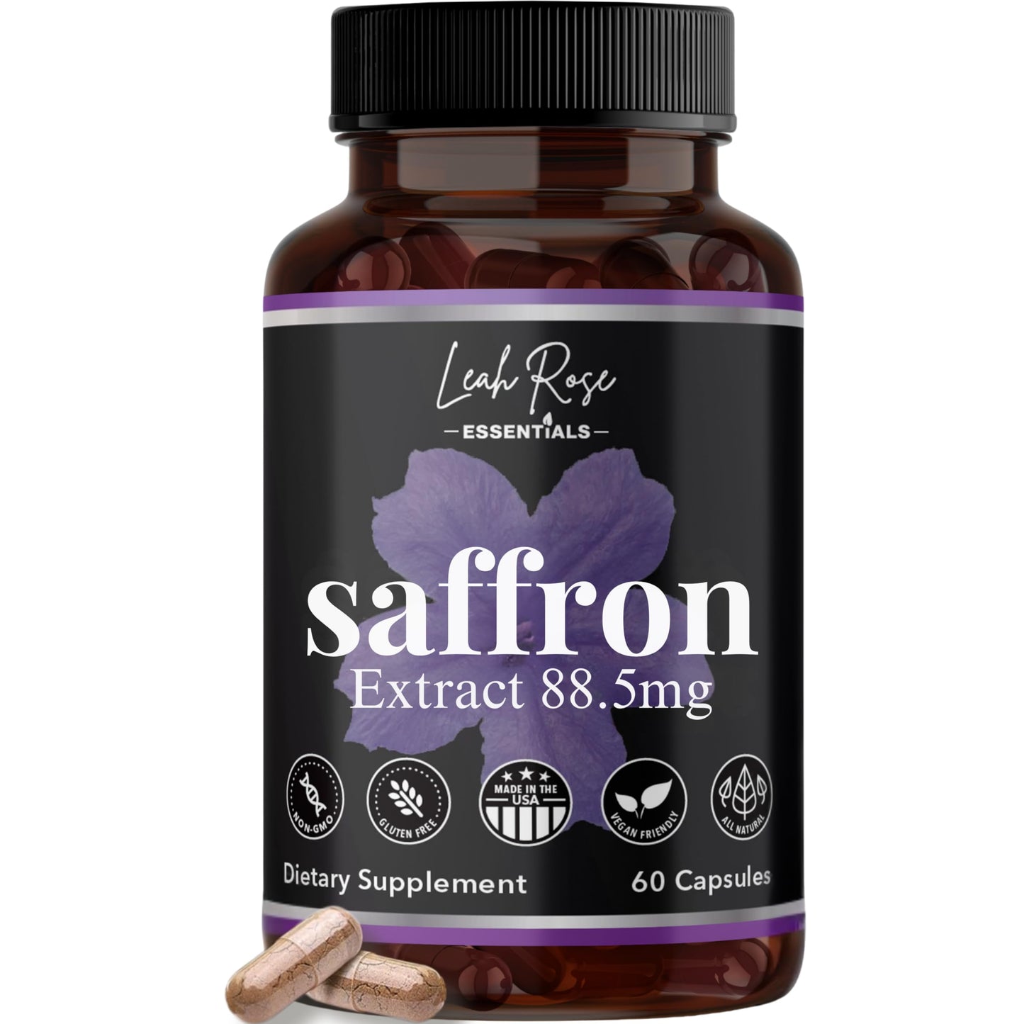 Leah Rose Essentials Saffron Supplement 88.5mg 60 Capsules