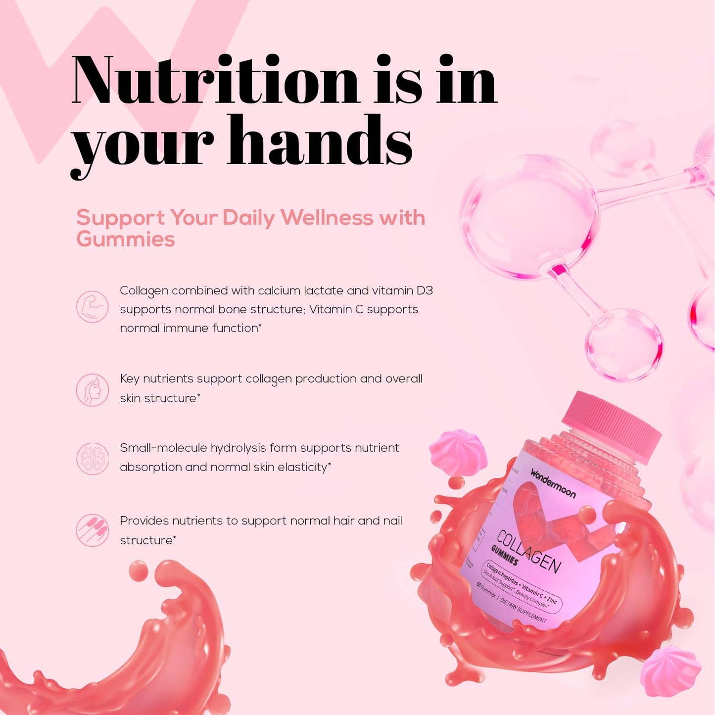 Wondermoon Women's Collagen Gummies with Vitamin C, Biotin & Zinc, 60 Gummies