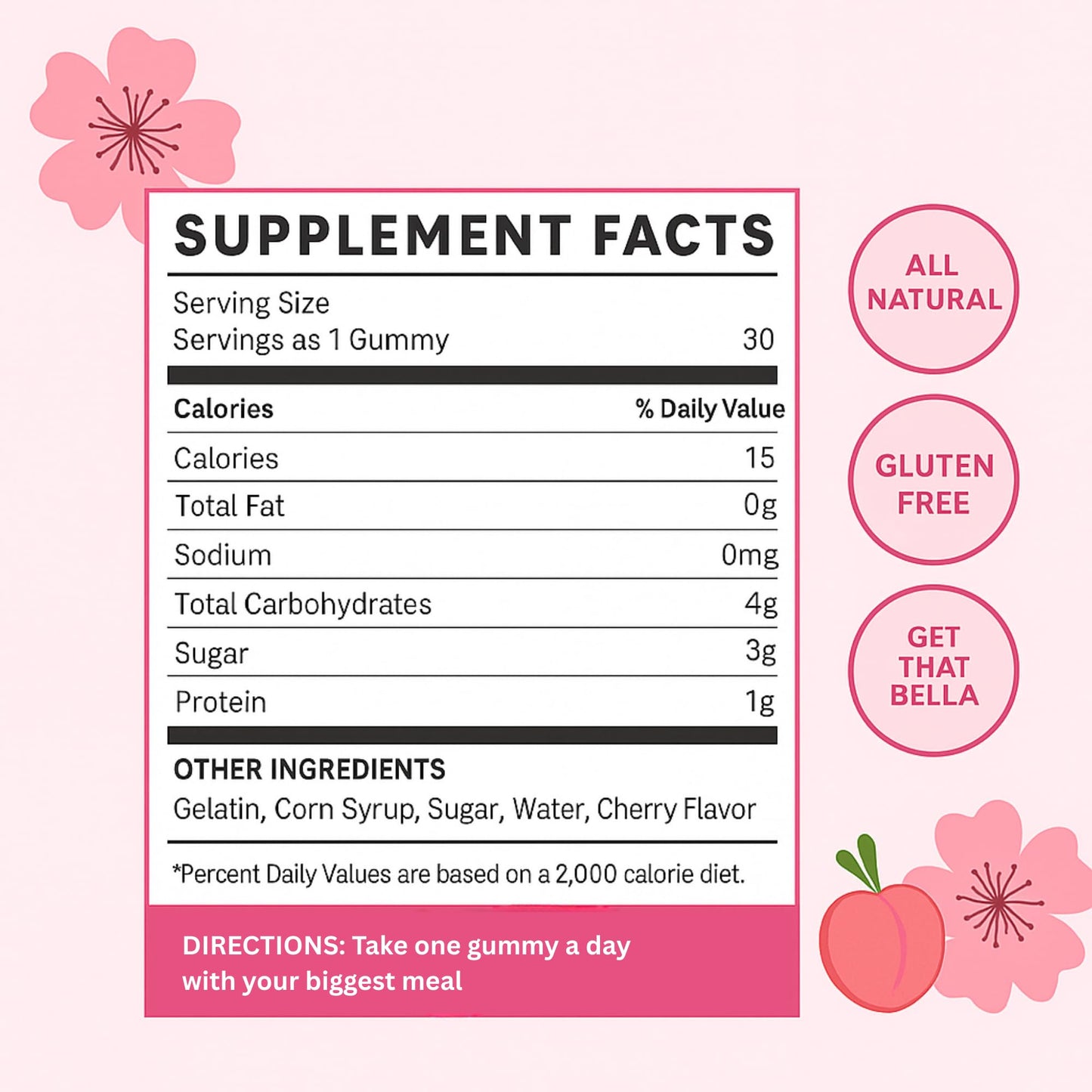 Bodied by Bella Butt Gummies 1 Count – Natural Booty Gummies & Butt Enhancer for Glutes, Hips & Curves with Maca & Aguaje