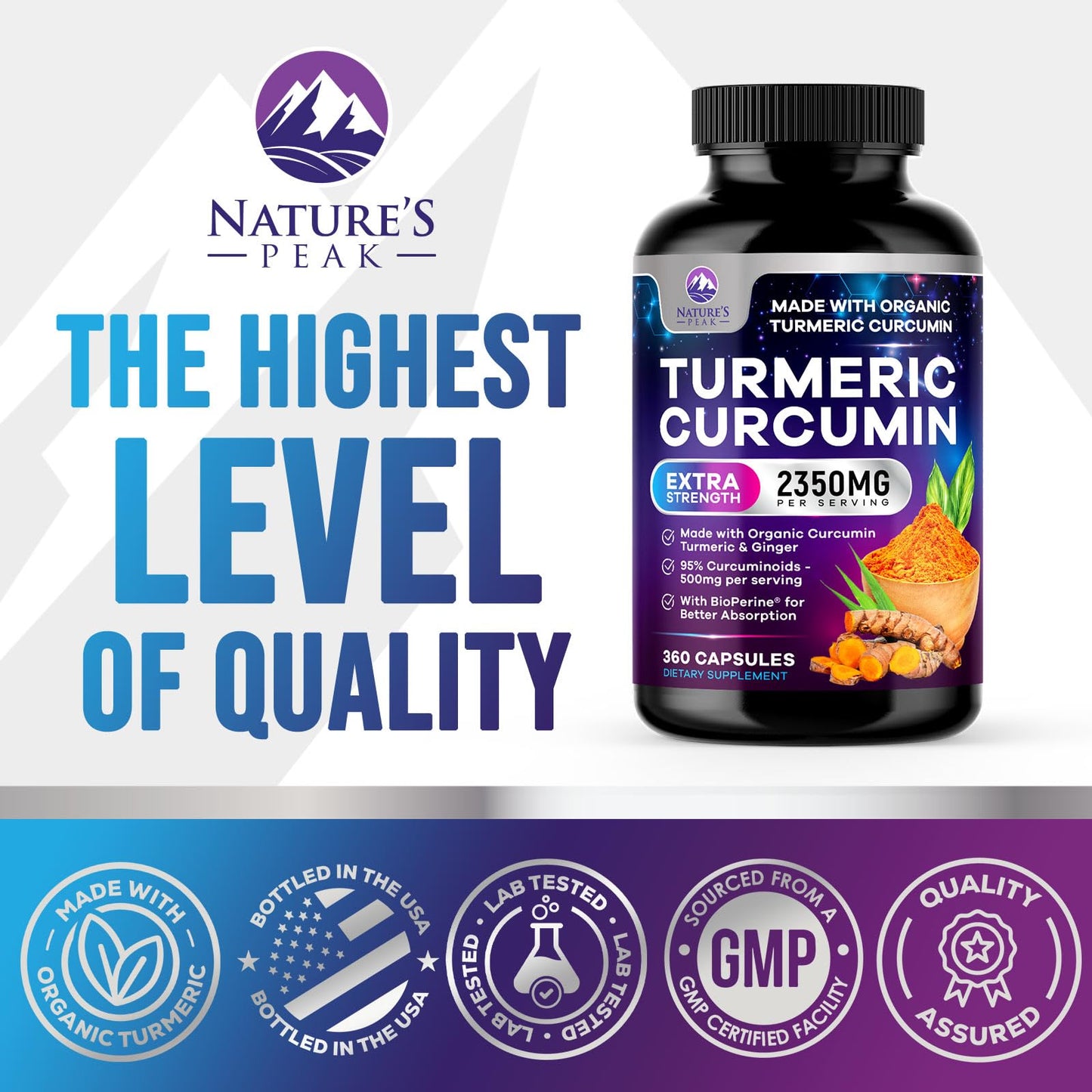 Nature's Peak Turmeric Curcumin Supplement 360 Capsules