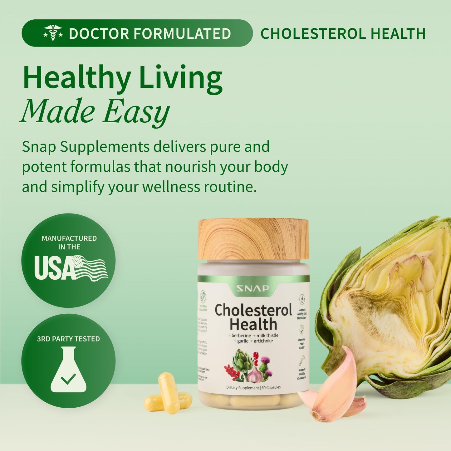 Snap Supplements Cholesterol Health + Blood Sugar Blend Bundle, 120 Vegetarian Capsules