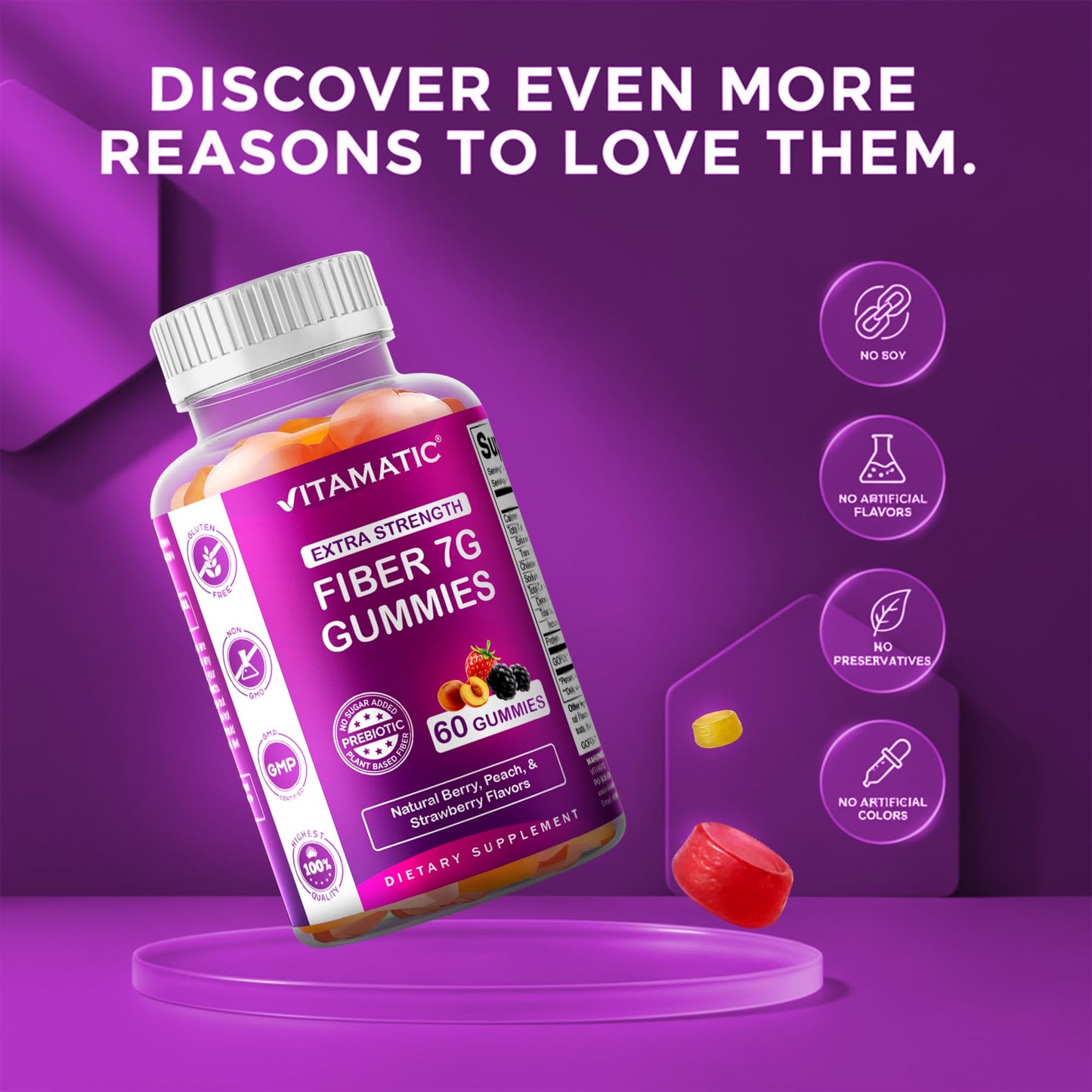 Vitamatic Prebiotic Fiber Gummies for Adults, 240 Gummies