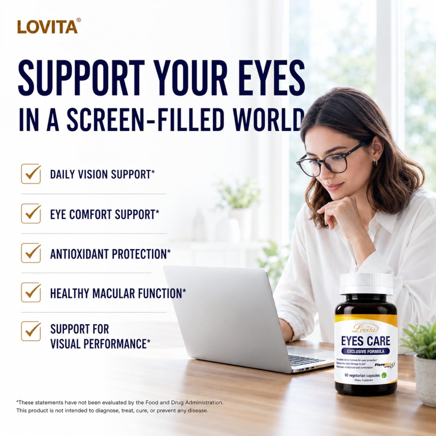 LOVITA Eyes Care Vitamin A & FloraGLO Lutein Complex Capsules, 60 Capsules