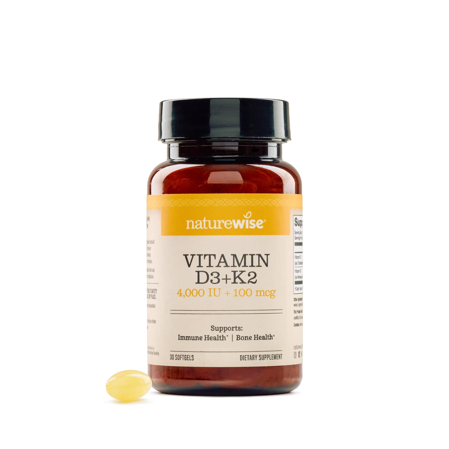 NatureWise Vitamin D3 4000IU + K2 (MK7) 100mcg with Organic Extra Virgin Coconut Oil Softgel 30 Count