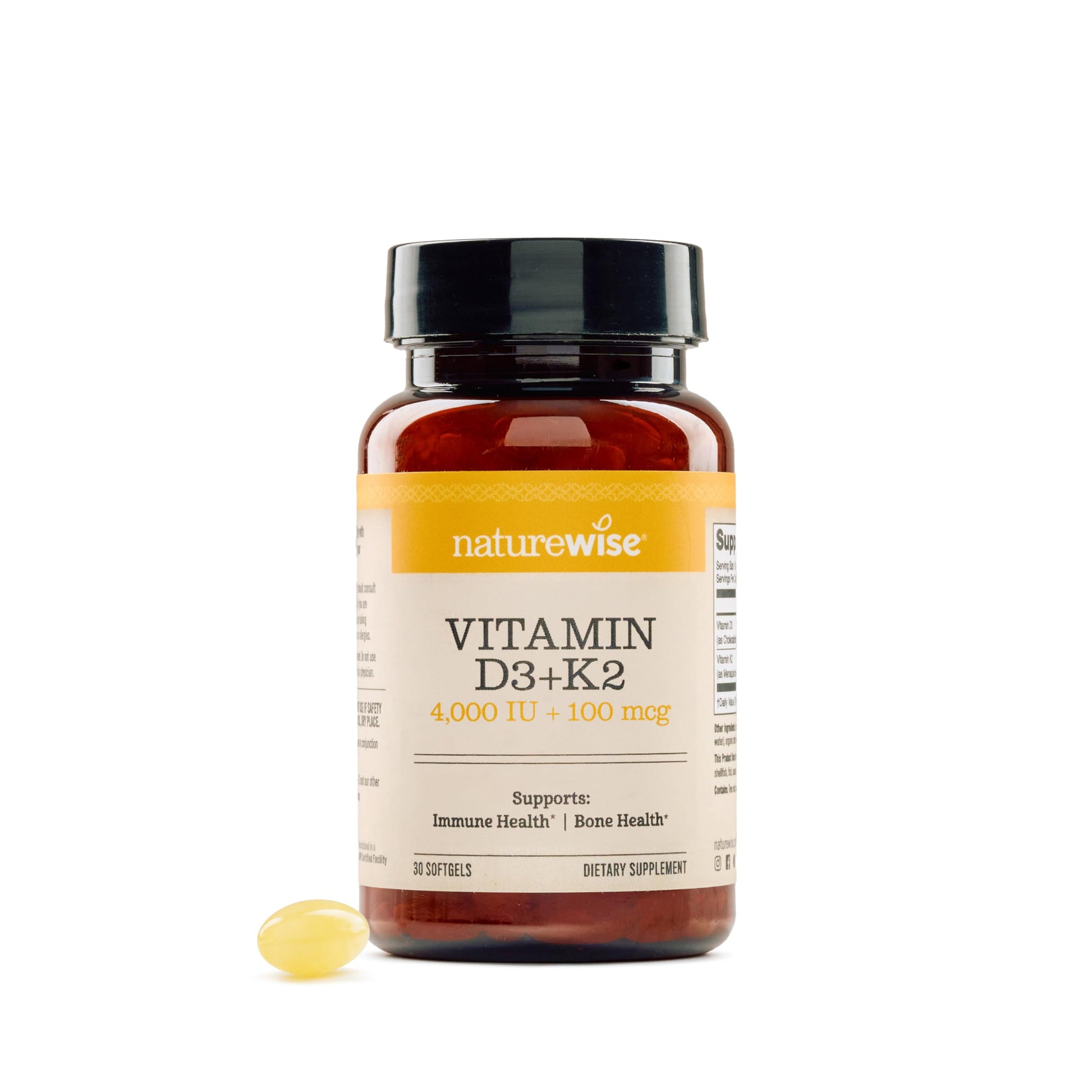NatureWise Vitamin D3 4000IU + K2 (MK7) 100mcg with Organic Extra Virgin Coconut Oil Softgel 30 Count