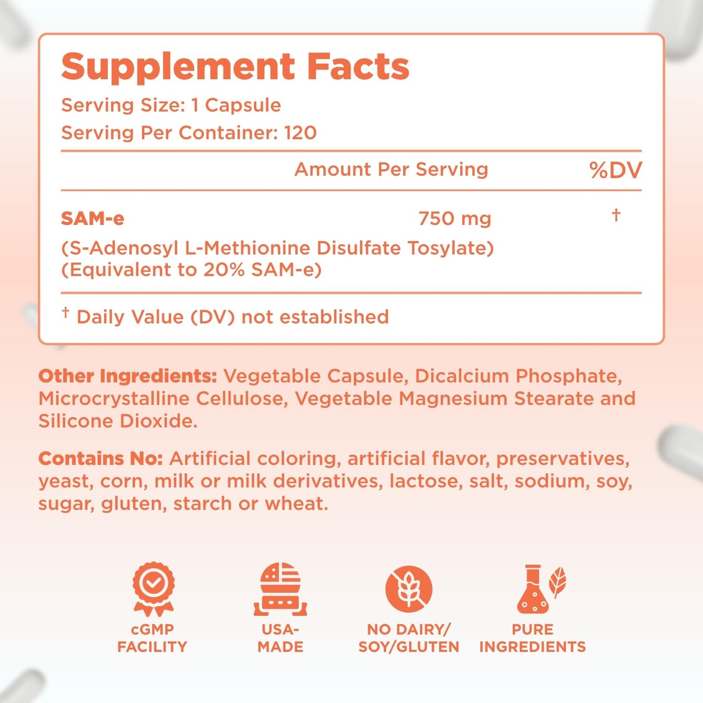 Clear Formulas Bioactive SAM-e 750mg Capsule, 120 Count
