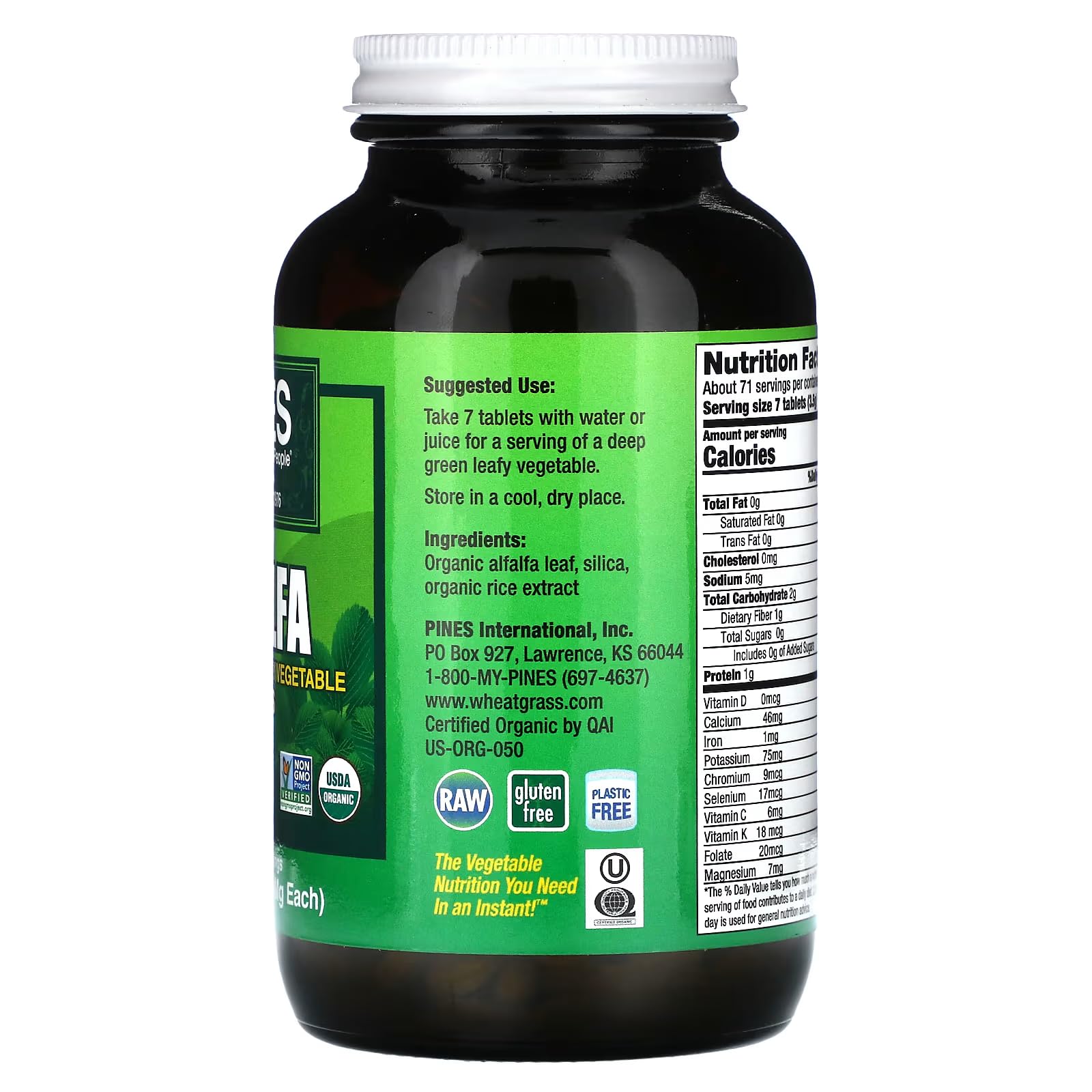 Pines Alfalfa Organic Tablets 500 Tablets