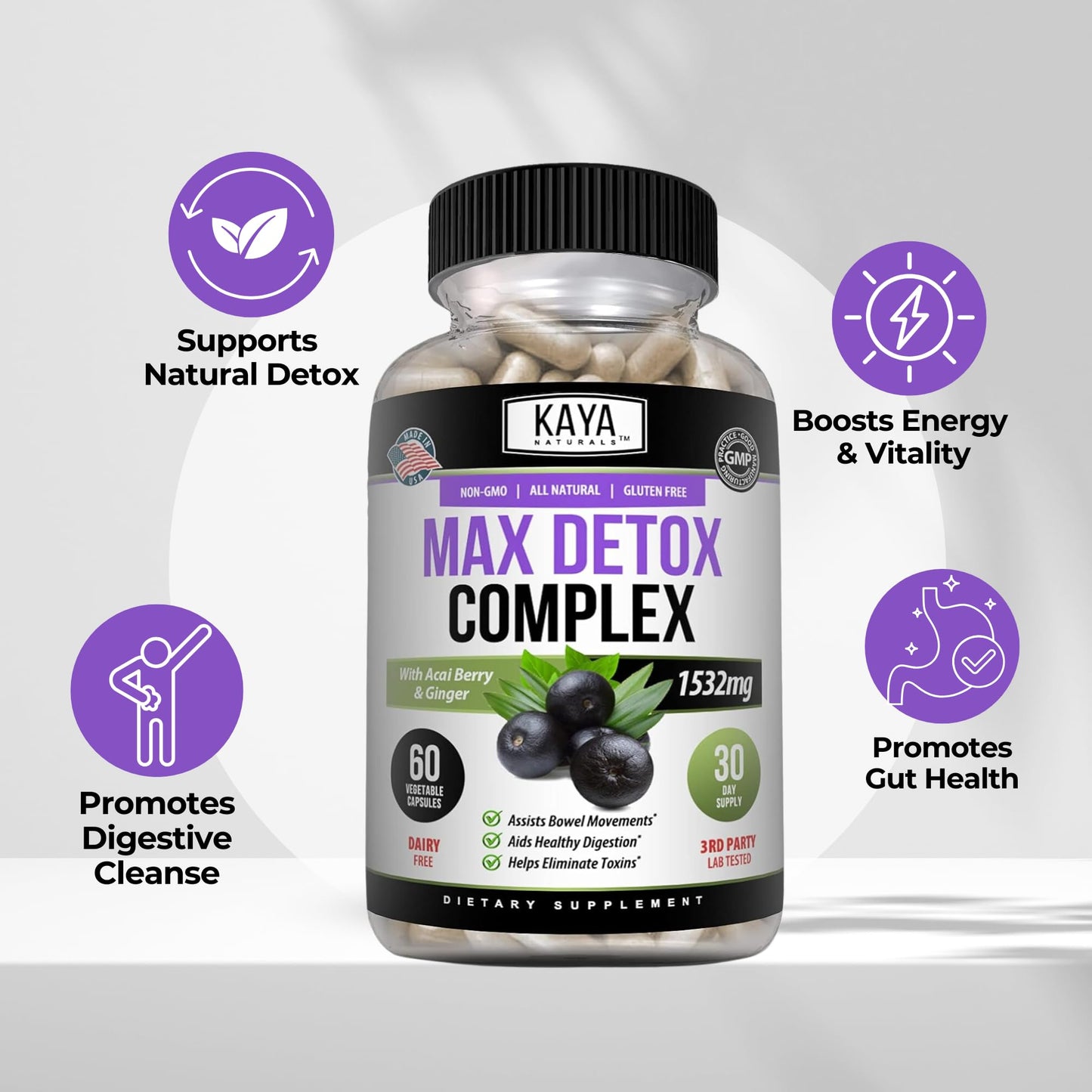 Kaya Naturals Max Detox Herbal Supplement Capsules 300 Count