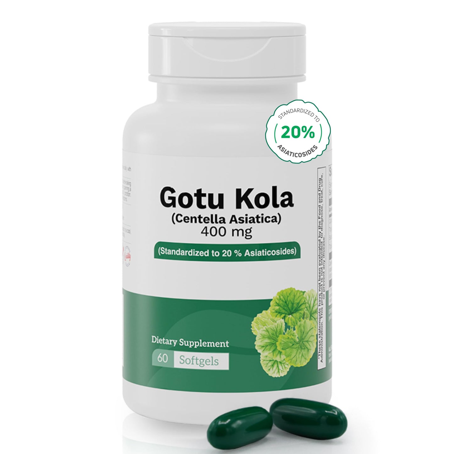 Nutra Nutrition Gotu Kola 400 mg (Centella Asiatica) – Standardized to 20% Asiaticosides – Supports Circulation, Cognitive Function & Skin Health – 60 Capsules