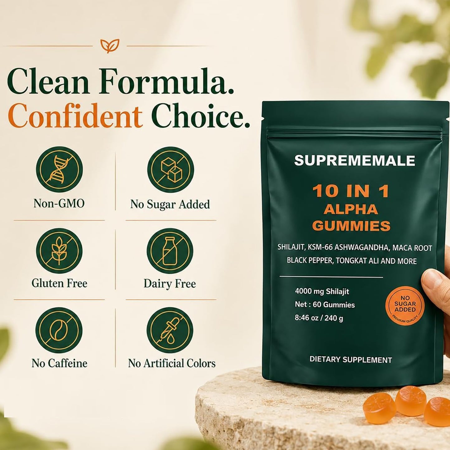 WXDOAU SupremeMale 10 in 1 Alpha Gummies, 60 Count