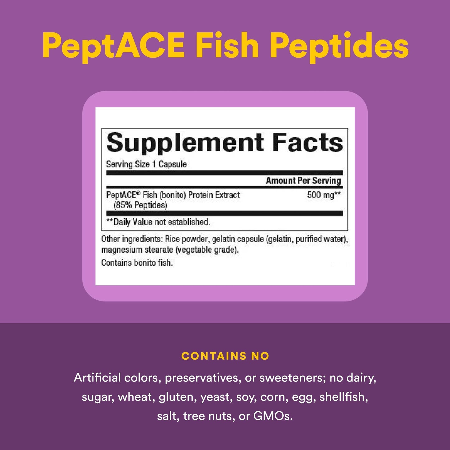 Natural Factors PEPTACE FISH PEPTIDES 500 mg Capsule, 90 Capsules
