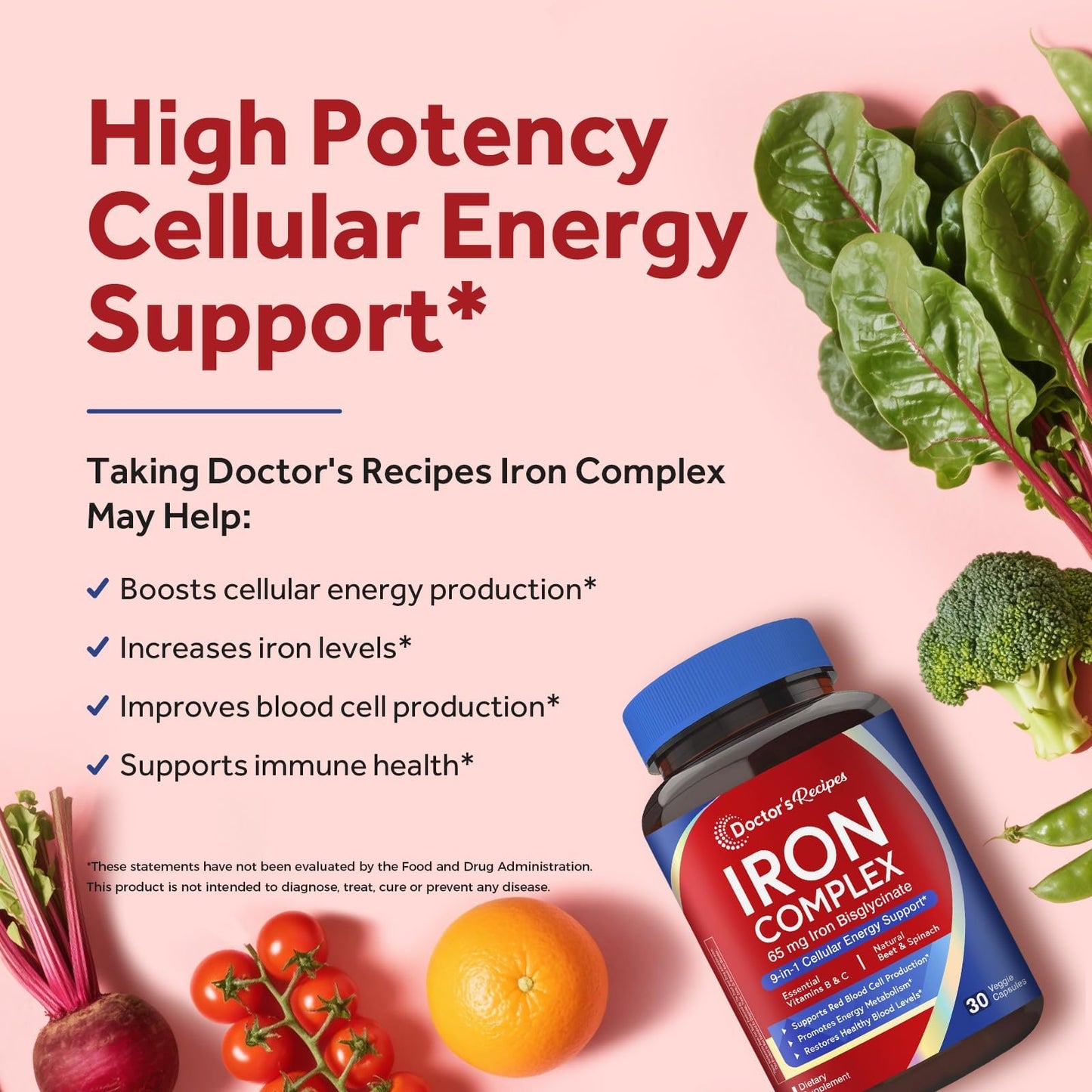 Doctor's Recipes Iron Supplement for Women 30 Capsules