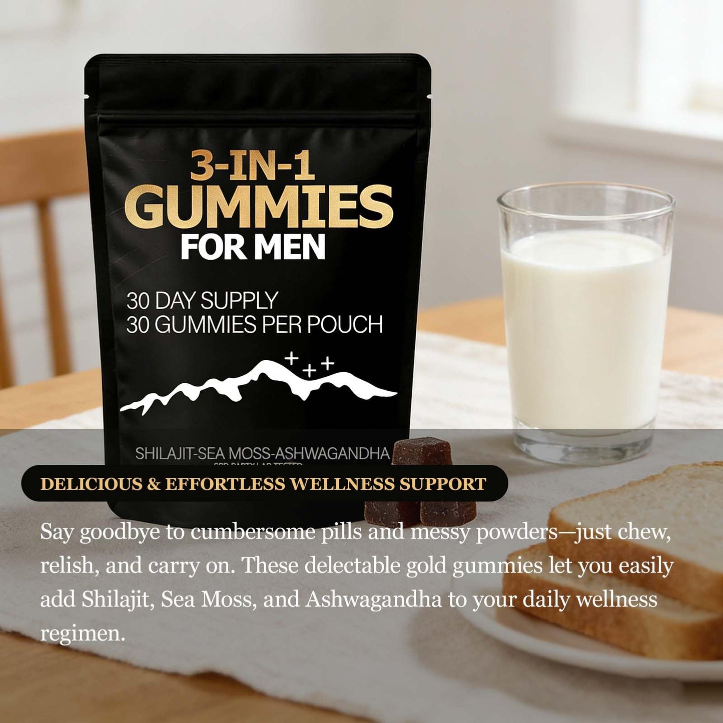 Zenith Gummies 3 in 1 Gummies for Men Shilajit Gold Gummies with Sea Moss, Ashwagandha, Organic Manuka Honey, Burdock Root, Palm Moss Extract Energy Support, 1 Gummy