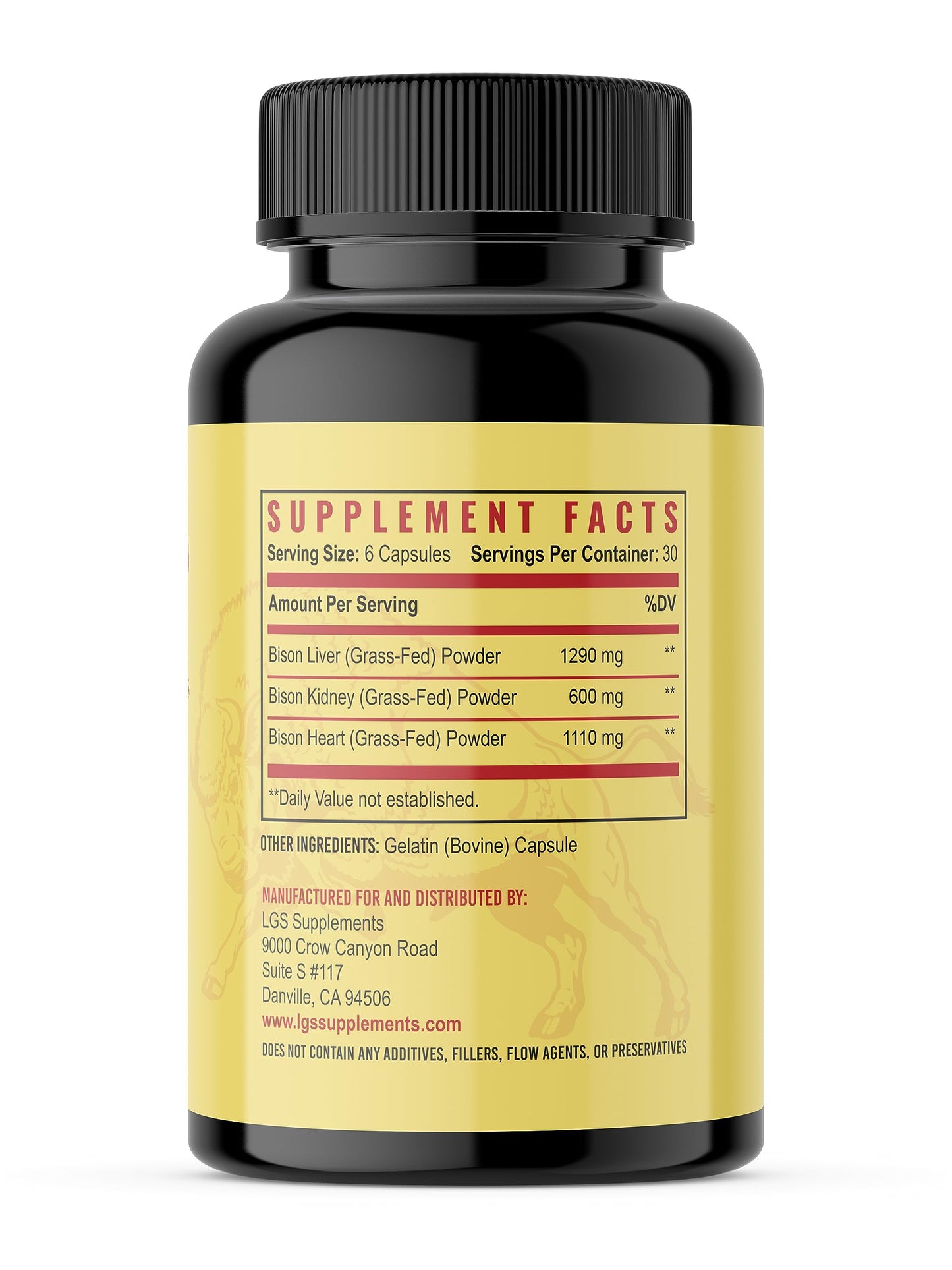 LGS Supplements Grass Fed Bison Organ Supplement Capsules, 180