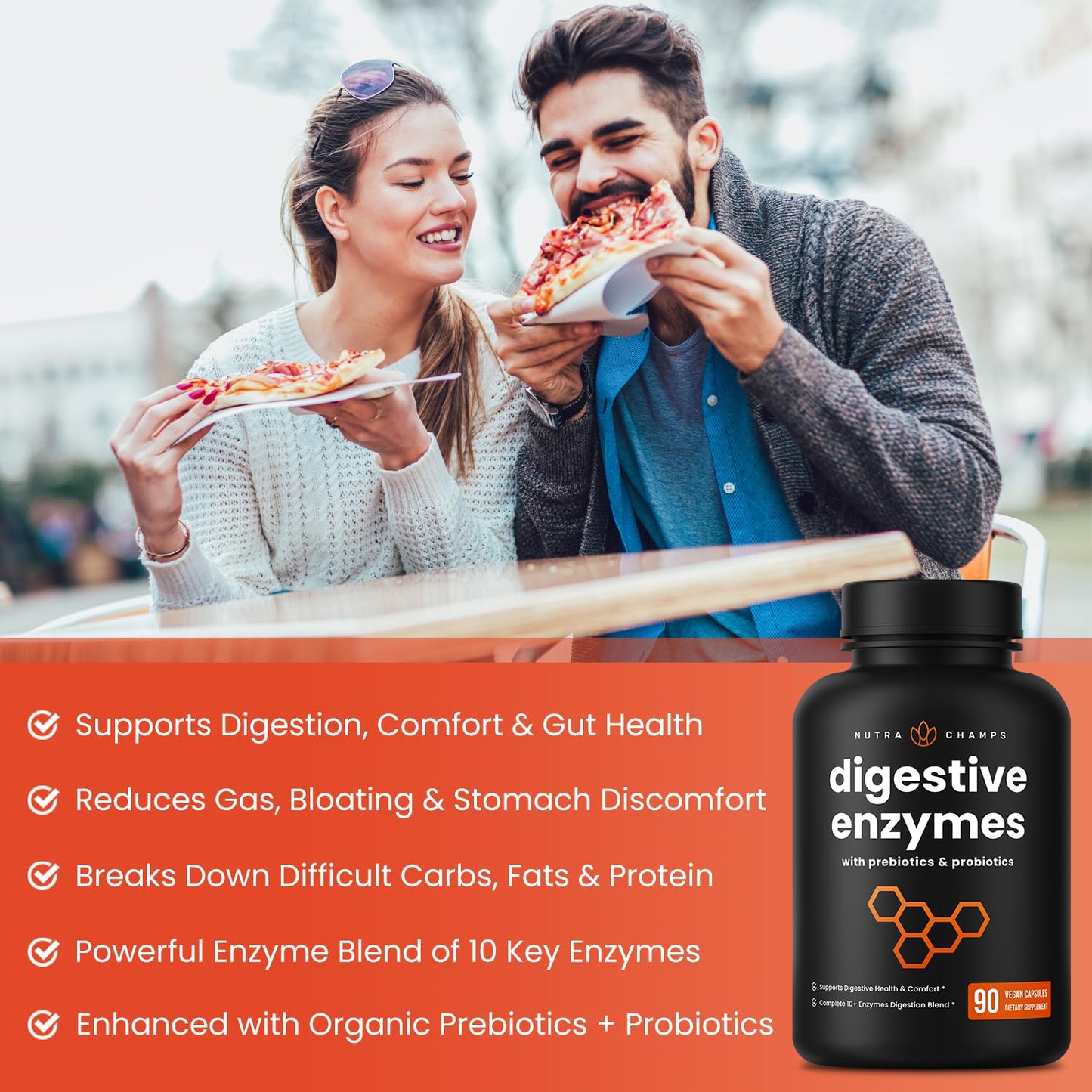 NutraChamps Digestive Enzymes with Probiotics and Prebiotics for Women & Men 90 Vegan Capsules