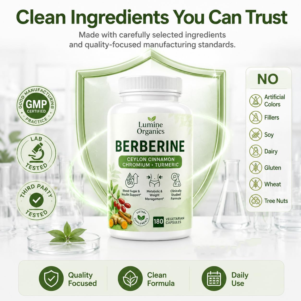 Lumine Organics Berberine Berberine Complex 4-in-1 with Ceylon Cinnamon & Turmeric - Everyday Metabolic Support & Nutrient Utilization, Softgels, 180