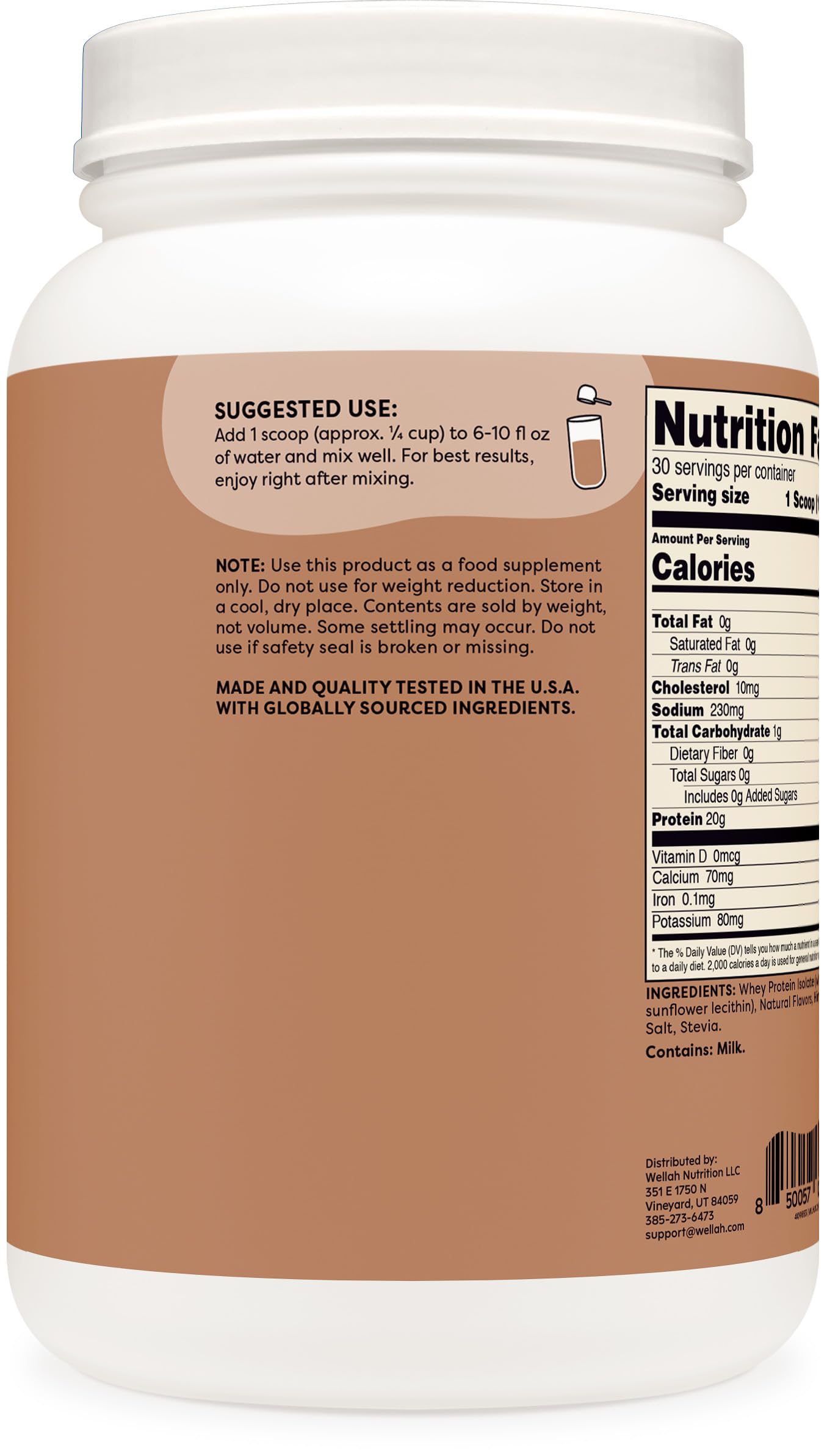 Wellah Protein Your Whey Whey Protein Isolate Powder, 1.54 Pound