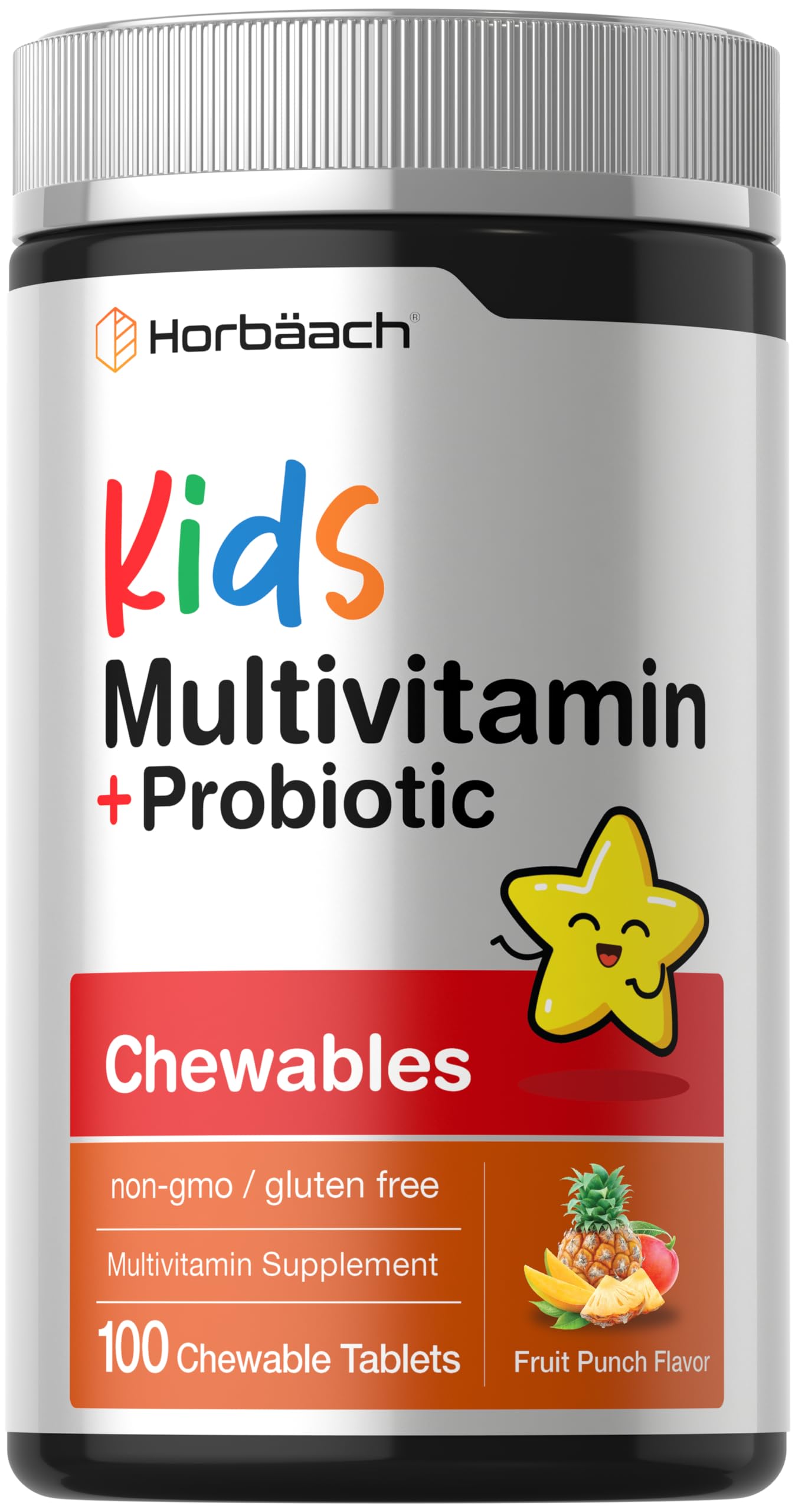 Horbäach Kids Multivitamin with Probiotics Chewable Tablets, 100 Count