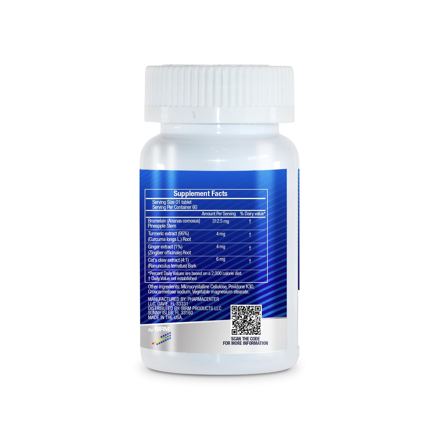 BIRM H&H Bromelain Complex Digestive Enzyme Supplement with Bromelain, Turmeric, Ginger & Cat’s Claw, Tablet, 60 Tablets