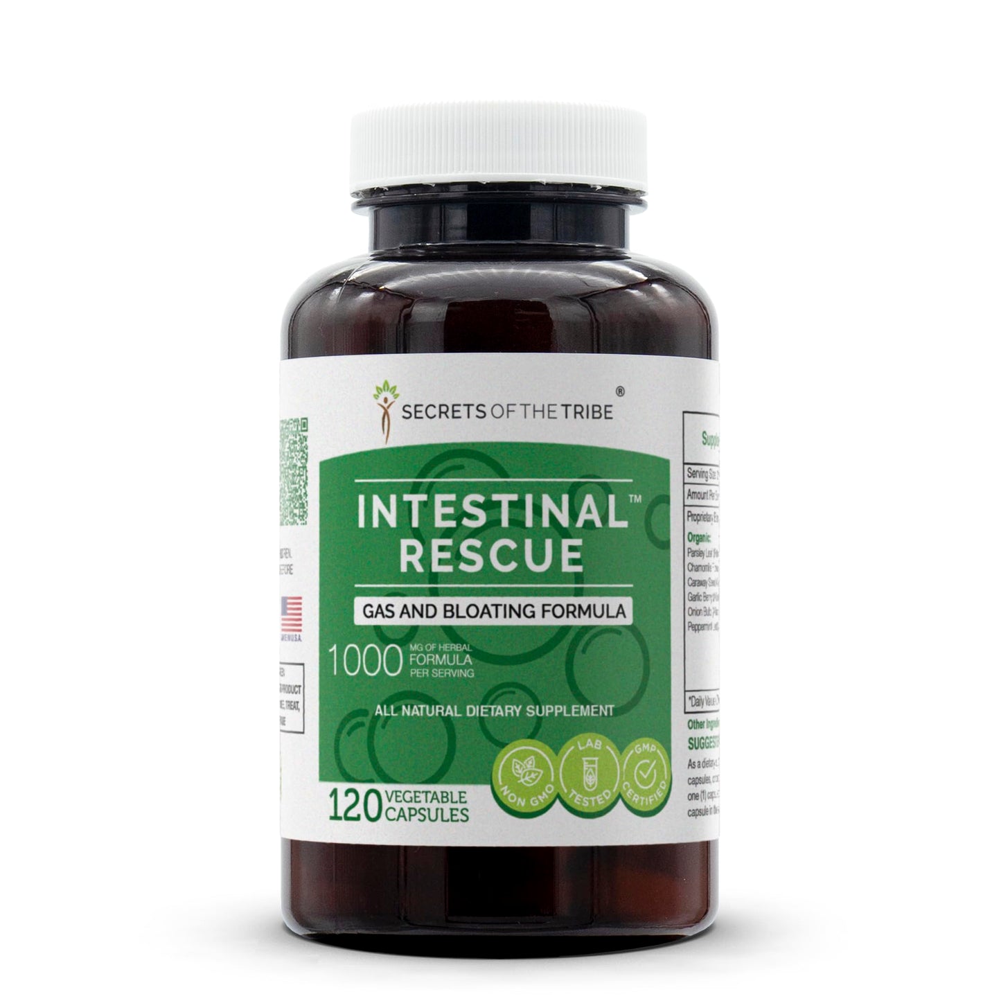 Secrets of the Tribe Intestinal Rescue, Gas and Bloating Formula, Herbal Supplement Blend Capsule 120