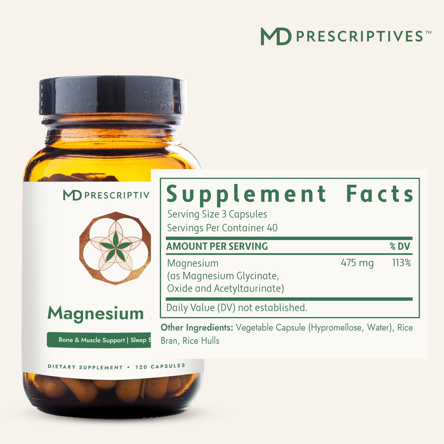 MD Prescriptives Magnesium MD - Highly Absorbable Dietary Magnesium Supplement with Glycinate & Acetyl Taurinate Capsules, 120 Capsules