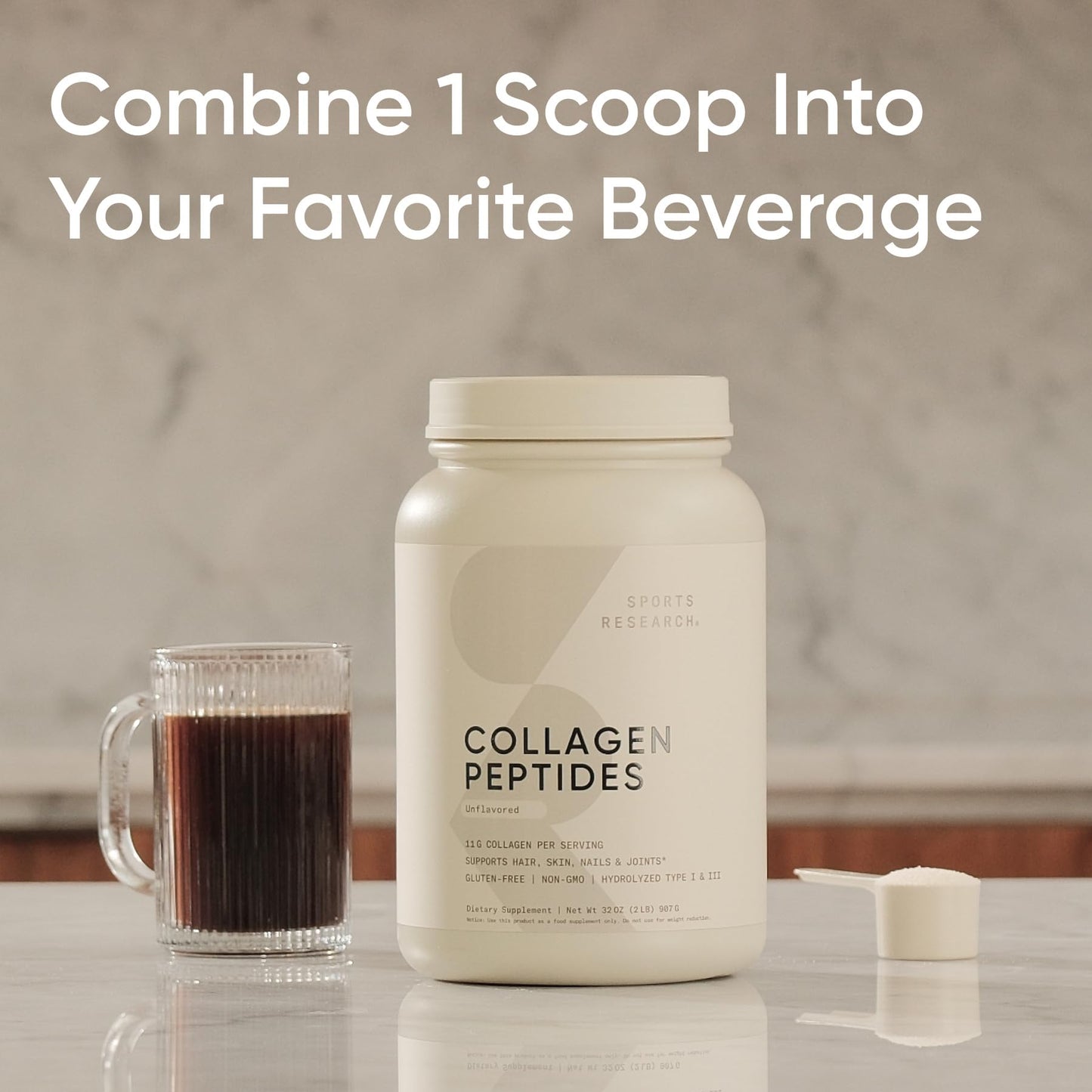 Sports Research Collagen Peptides Powder, Hydrolyzed Type I & III Collagen, 32 Servings