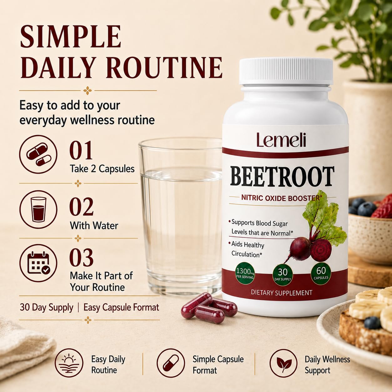 Lence Lemeli Beetroot 1300mg Capsules, 60 Count