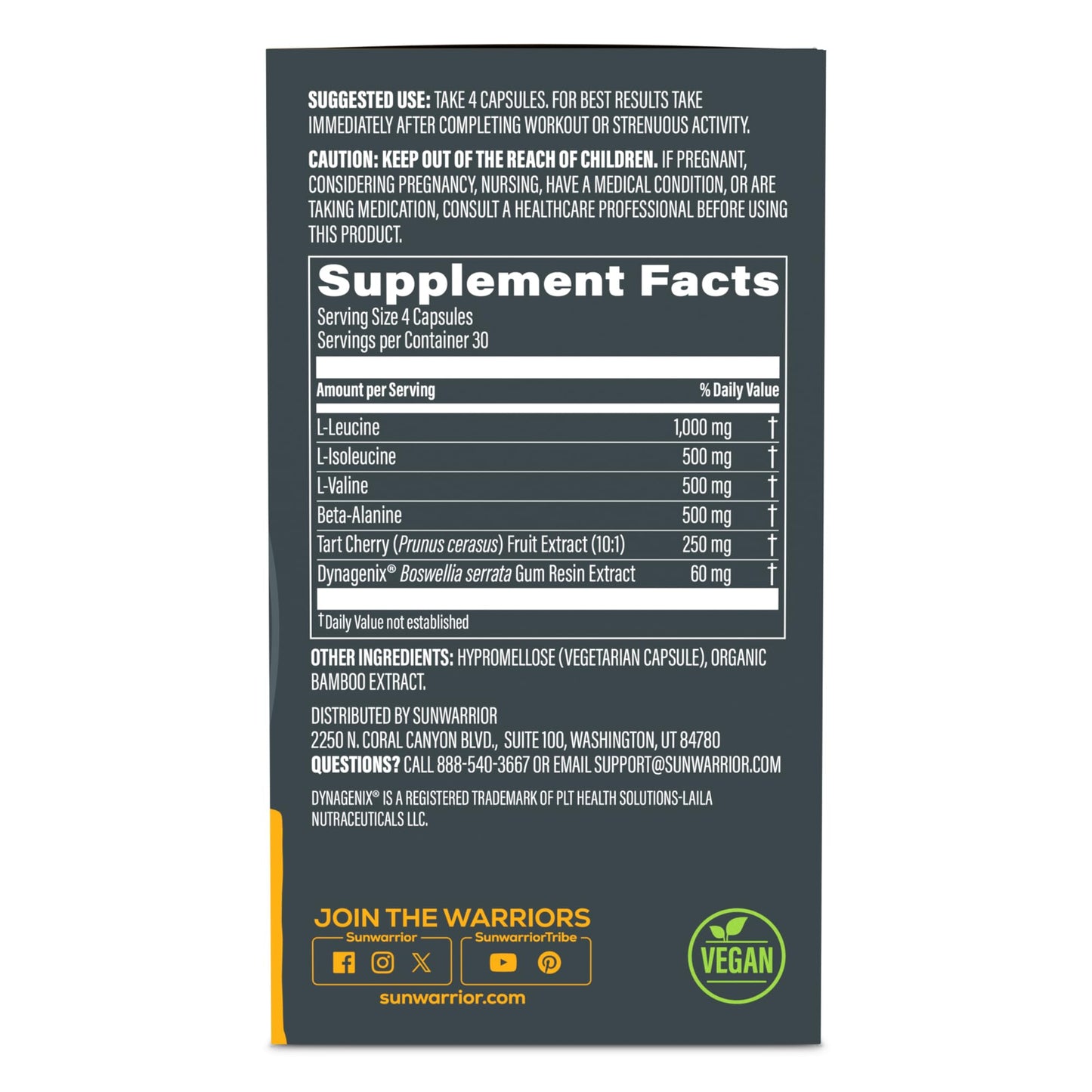 Sunwarrior Active Post Workout Power & Recovery Capsules 120 Count