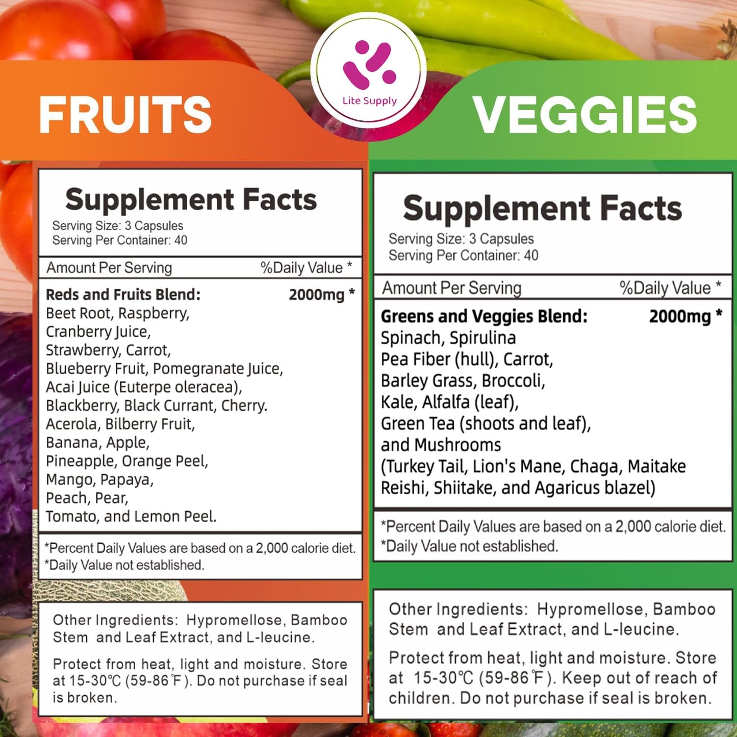 Lite Supply Fruits & Veggies Supplement Capsule, 240 Count