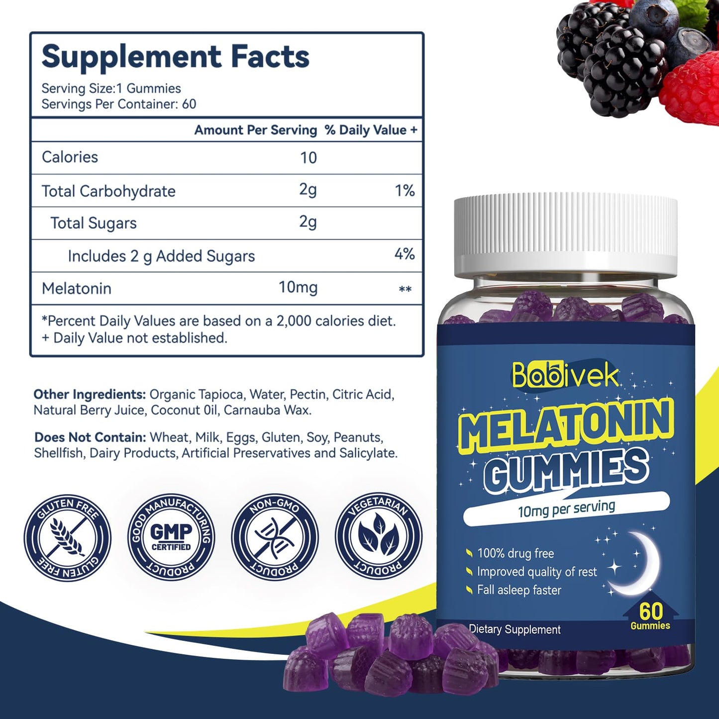 Babivek Melatonin 10mg Gummies, 60 Count