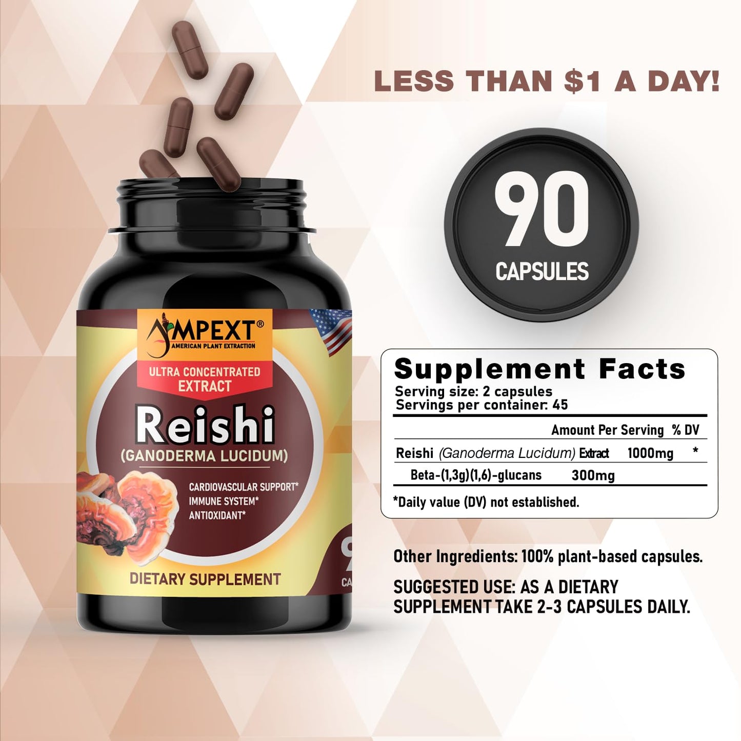 AMPEXT Reishi Mushroom Extract Capsule 90 Count