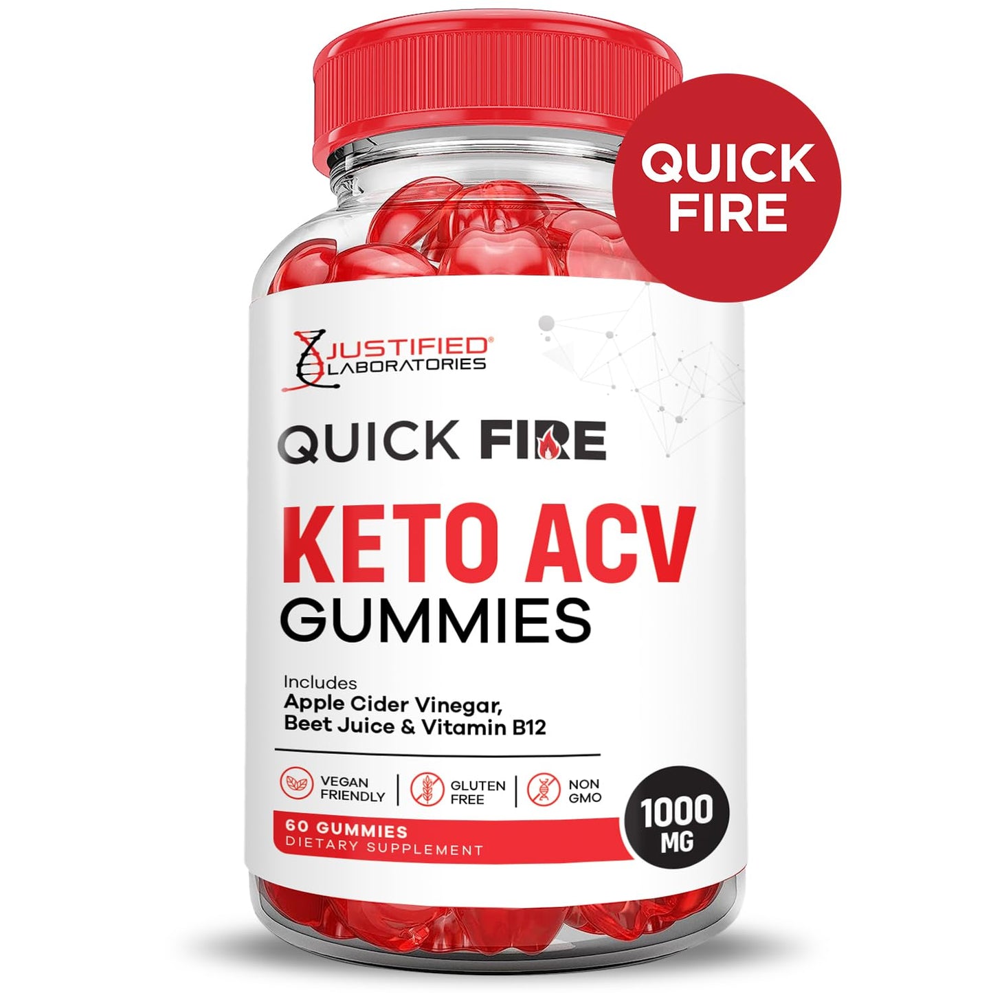 Justified Laboratories Quick Fire Keto ACV Gummies Advanced Formula 1000MG, 120 Gummies
