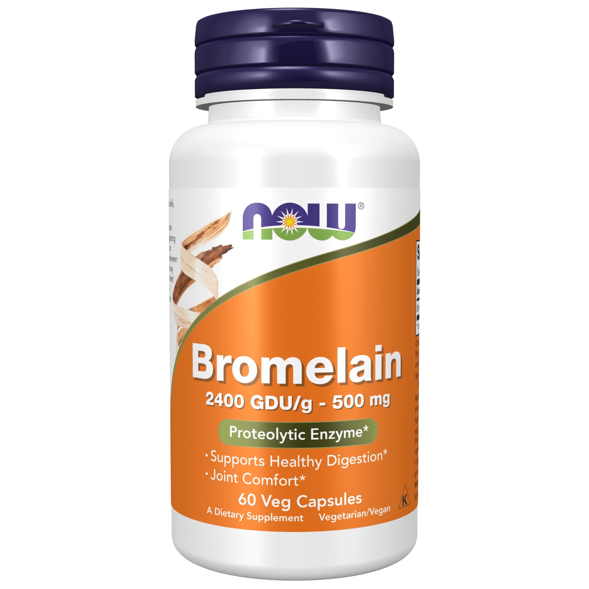 NOW Foods Bromelain (Natural Proteolytic Enzyme) 2,400 GDU/g - 500 mg, 60 Veg Capsules